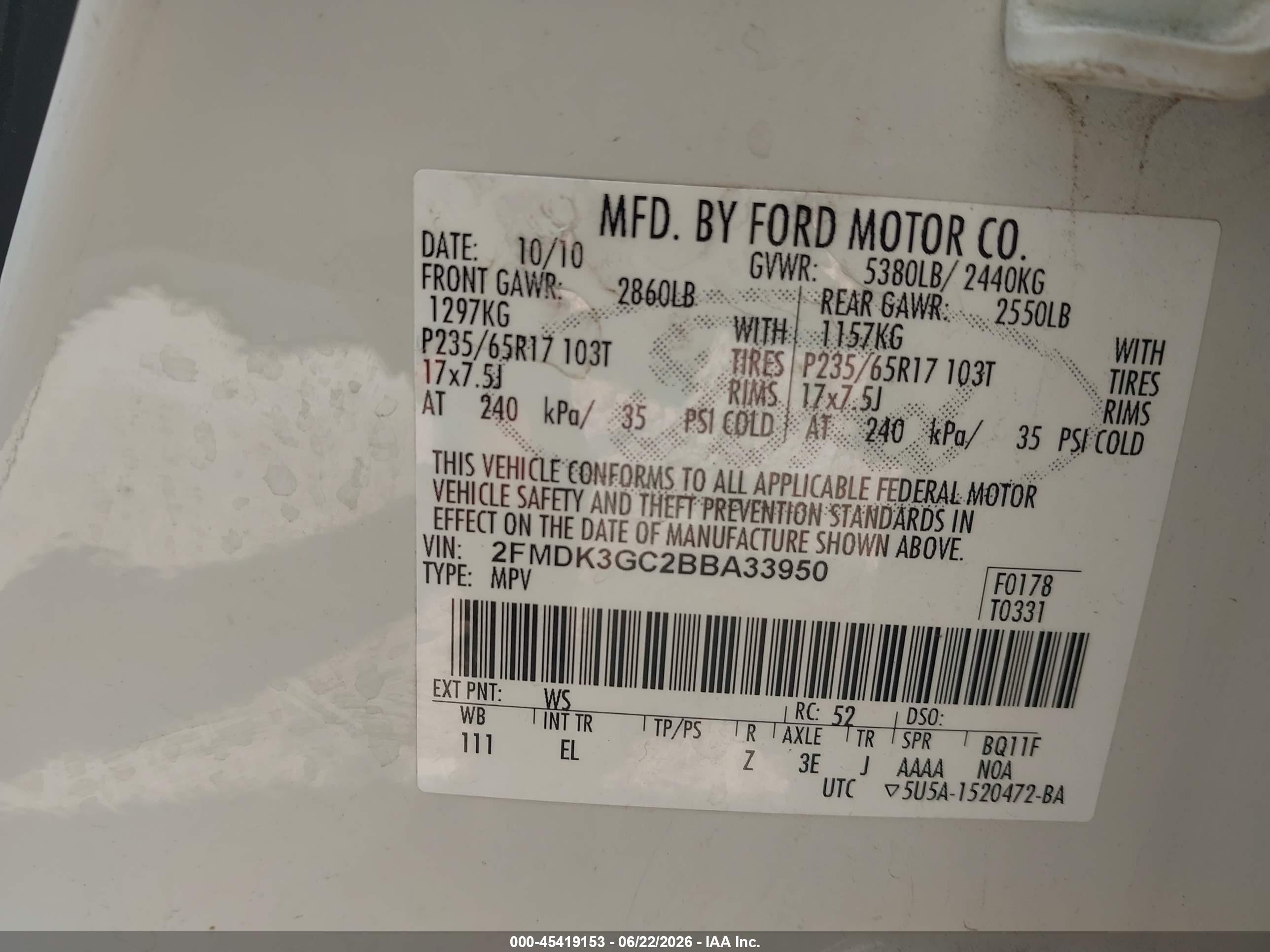 2011 Ford Edge Se White vin: 2FMDK3GC2BBA33950