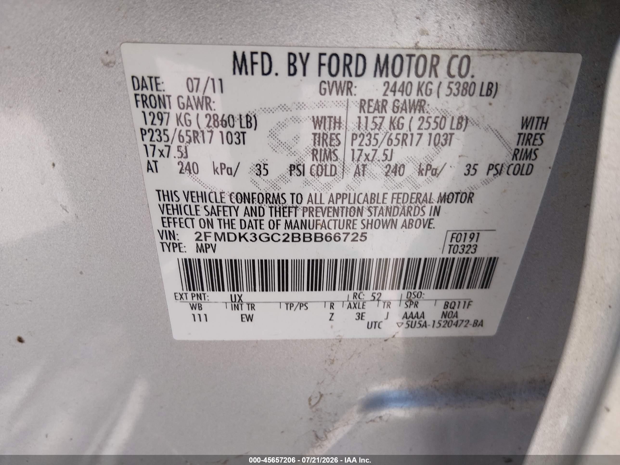 2011 Ford Edge Se Серебряный vin: 2FMDK3GC2BBB66725