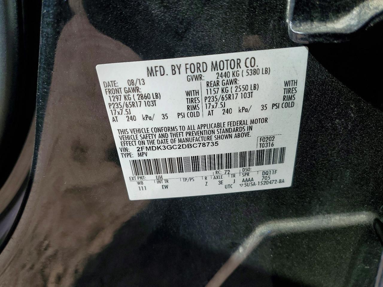2013 Ford Edge Se Charcoal vin: 2FMDK3GC2DBC78735
