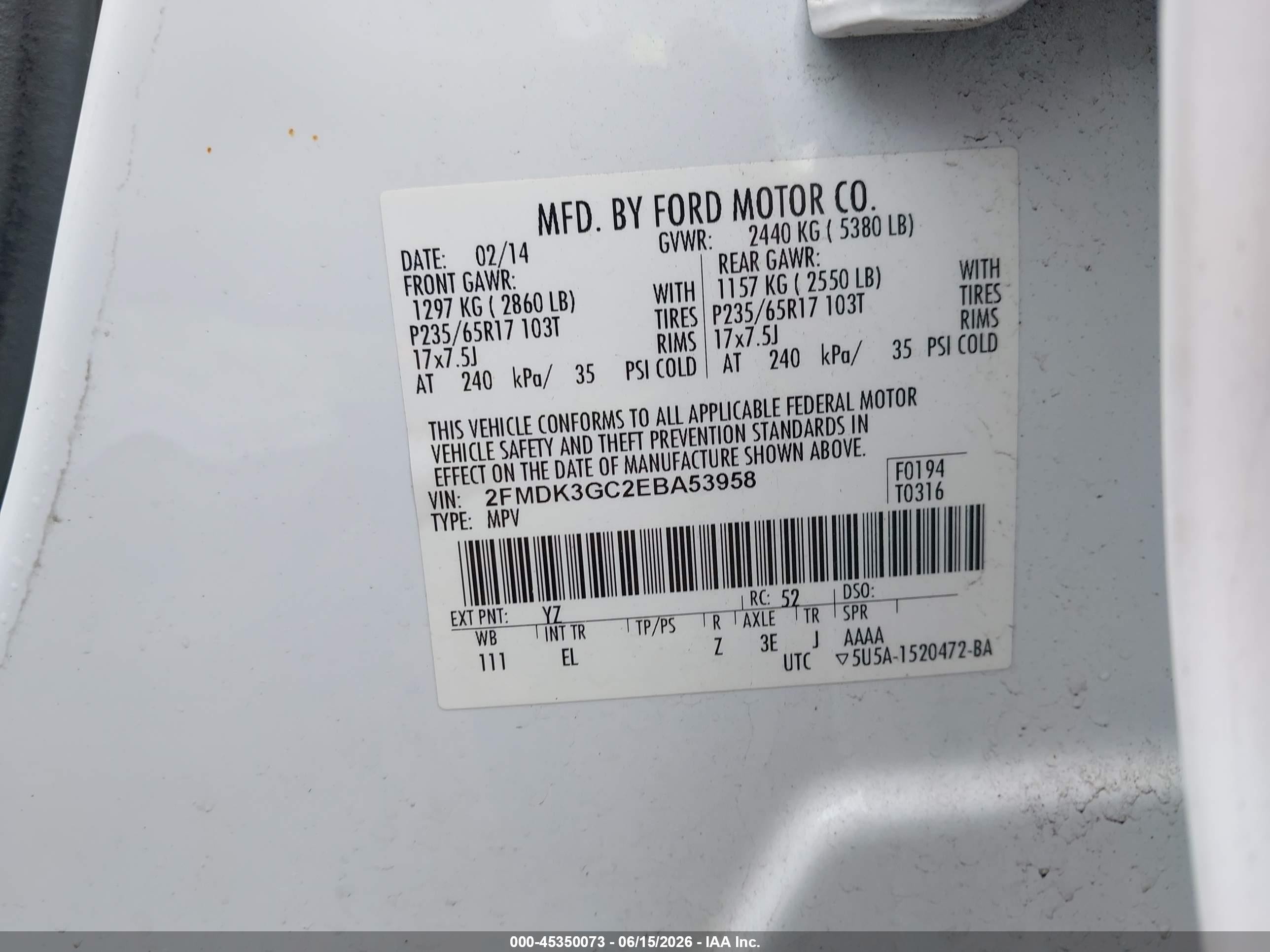 2014 Ford Edge Se Белый vin: 2FMDK3GC2EBA53958