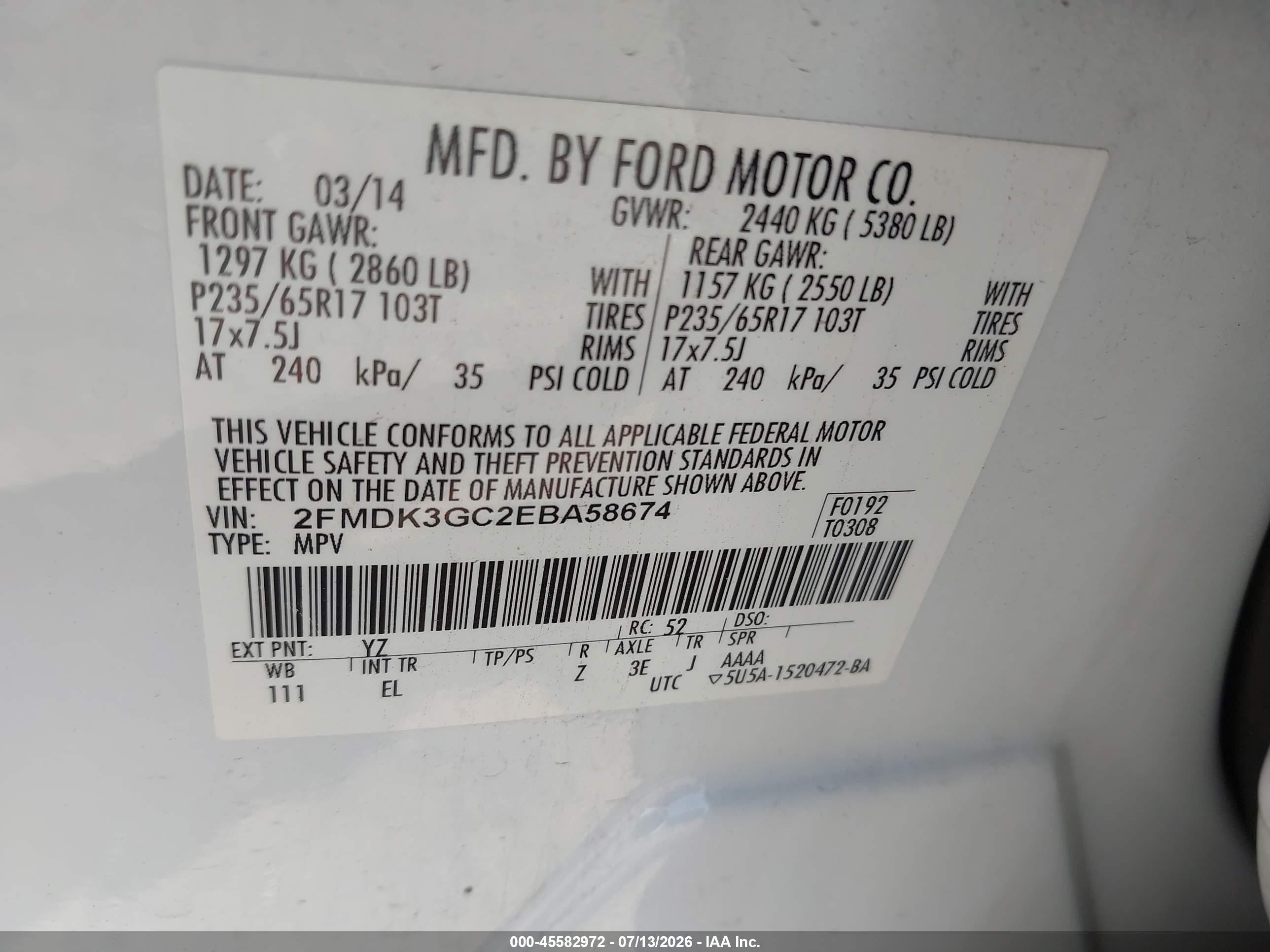 2014 Ford Edge Se White vin: 2FMDK3GC2EBA58674