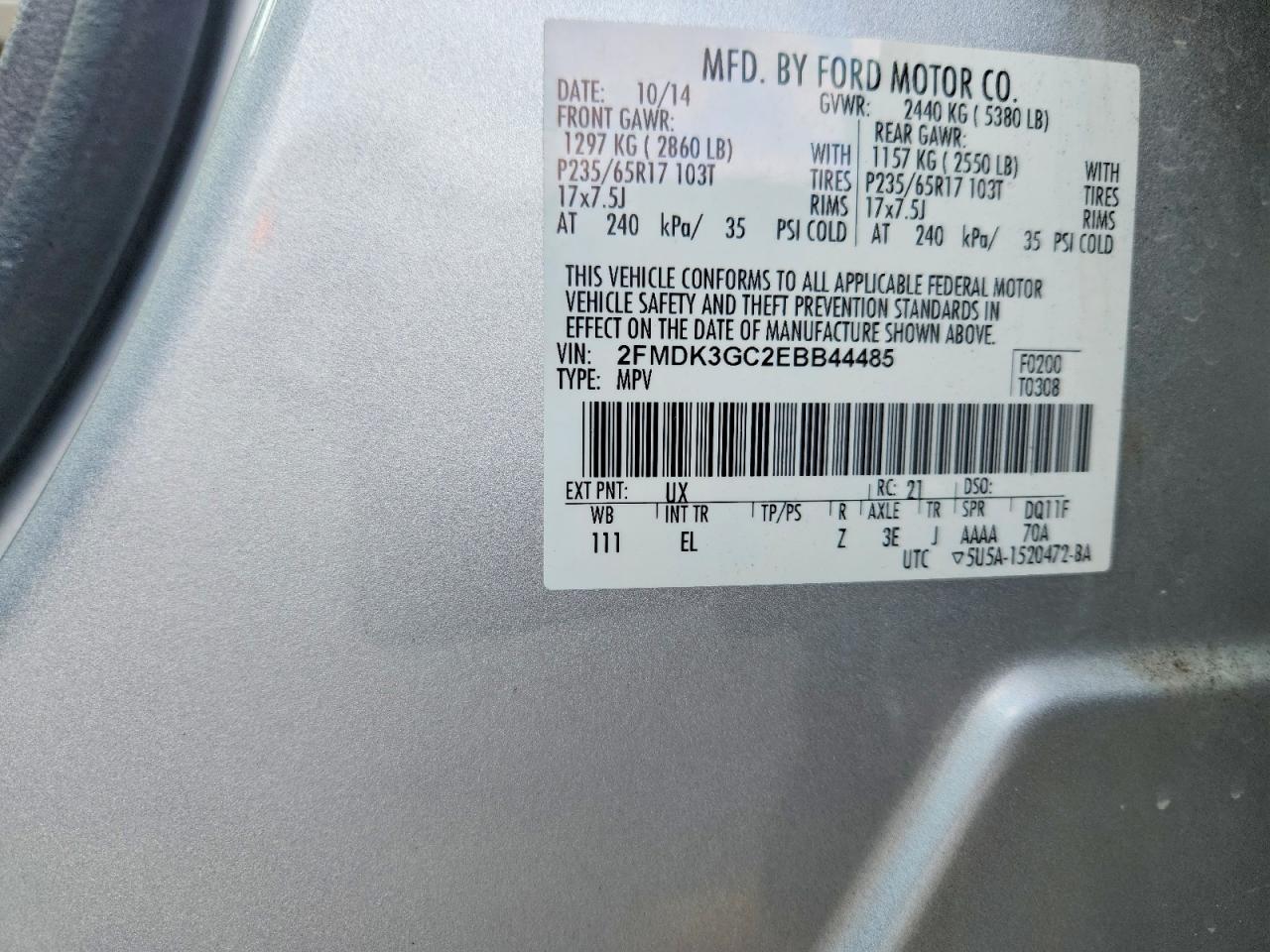 2014 Ford Edge Se Серебряный vin: 2FMDK3GC2EBB44485