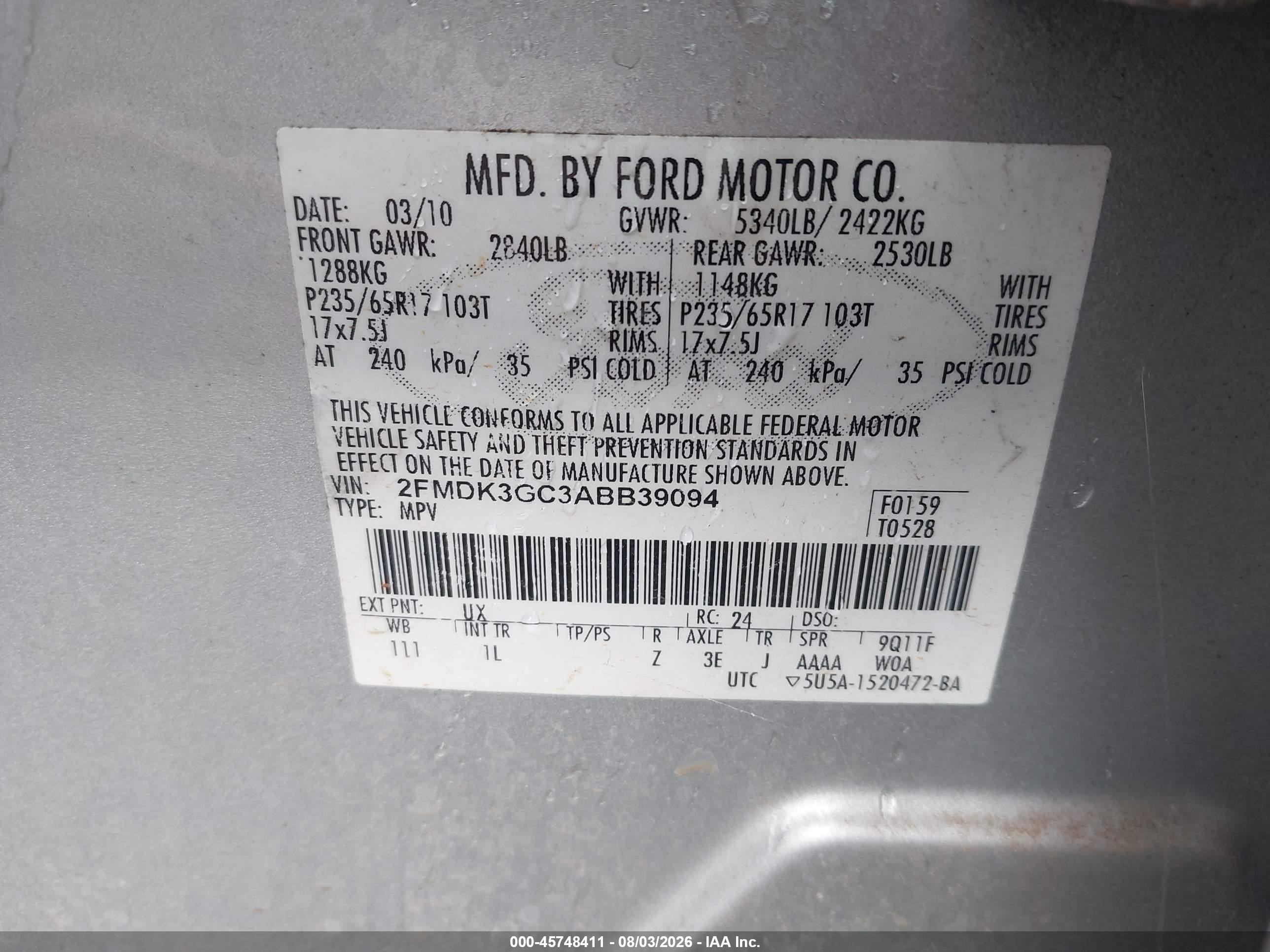 2010 Ford Edge Se Blue vin: 2FMDK3GC3ABB39094