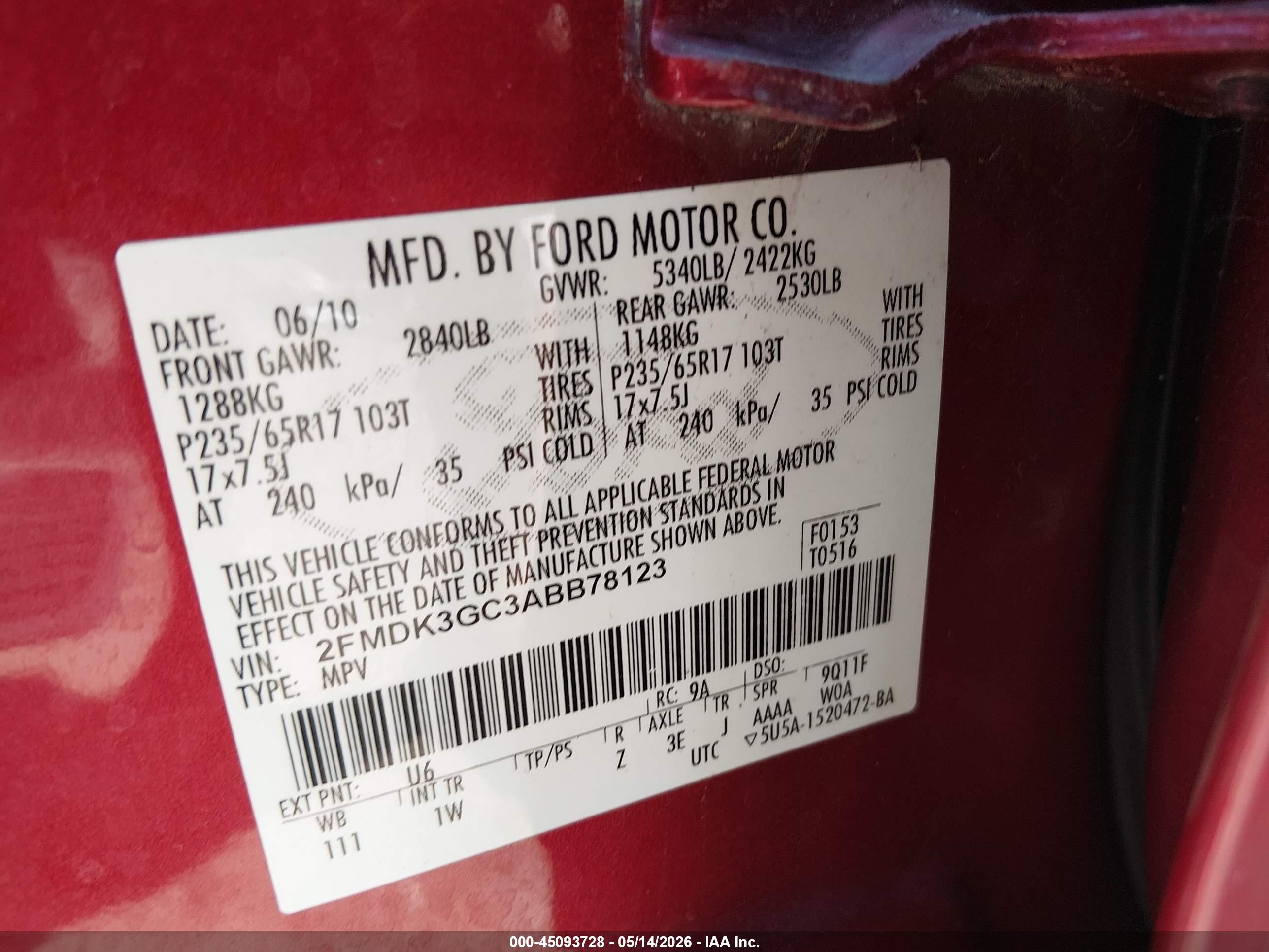 2010 Ford Edge Se Red vin: 2FMDK3GC3ABB78123