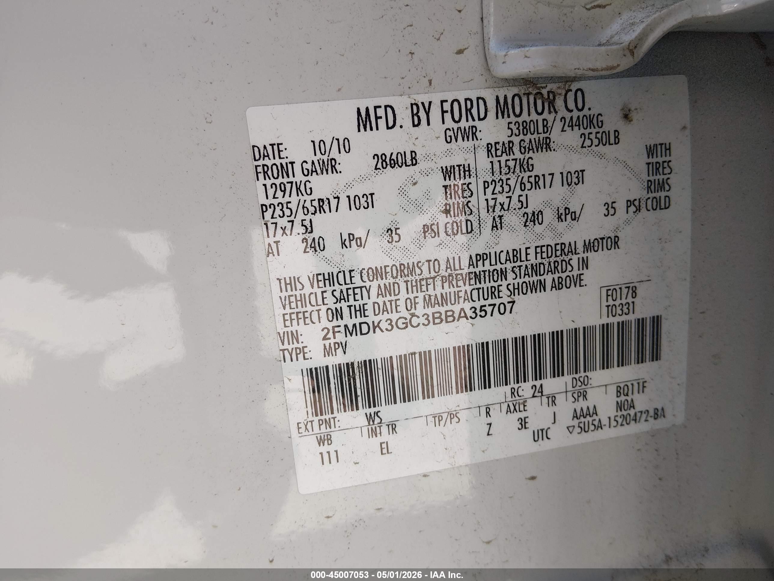 2011 Ford Edge Se Белый vin: 2FMDK3GC3BBA35707