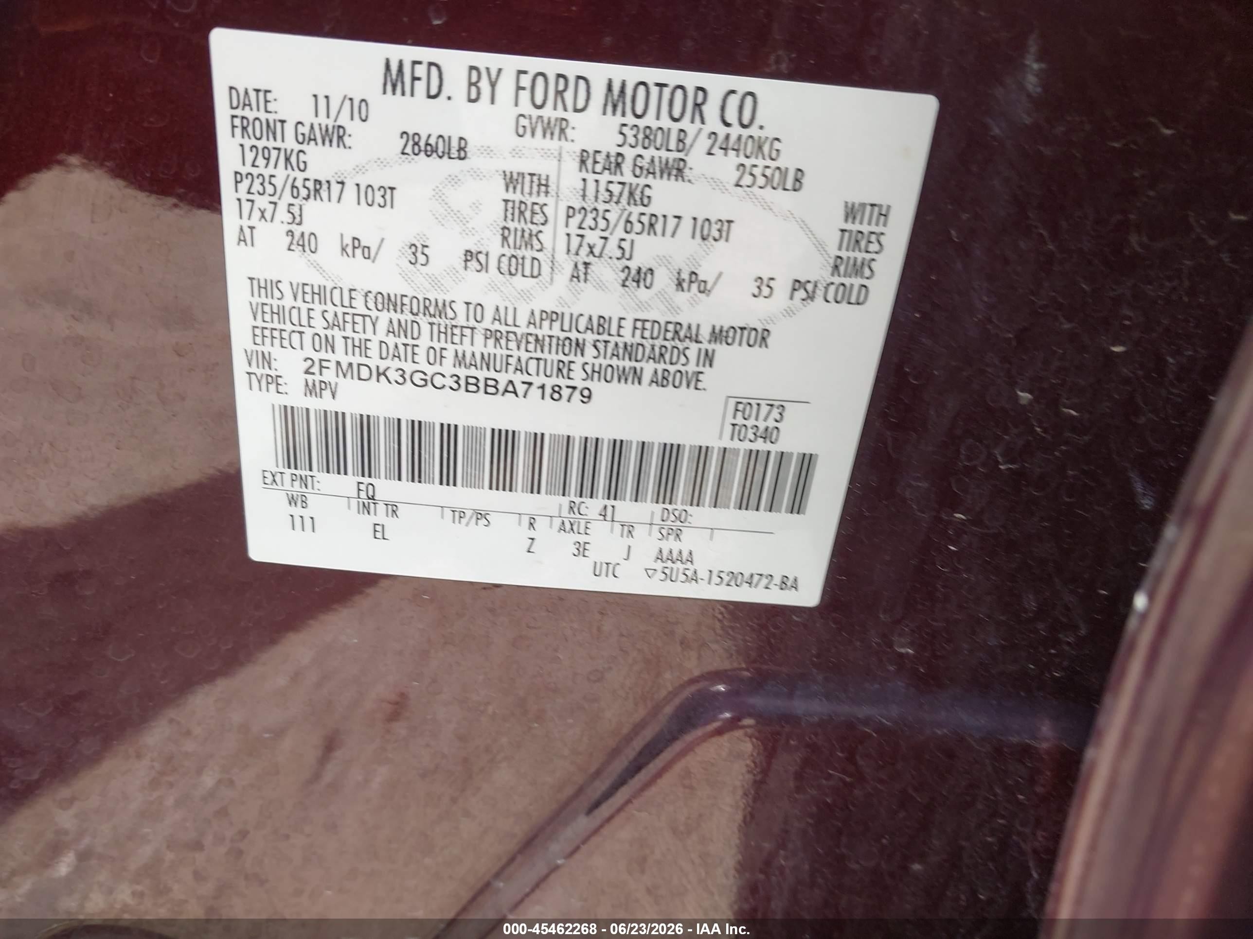 2011 Ford Edge Se Burgundy vin: 2FMDK3GC3BBA71879