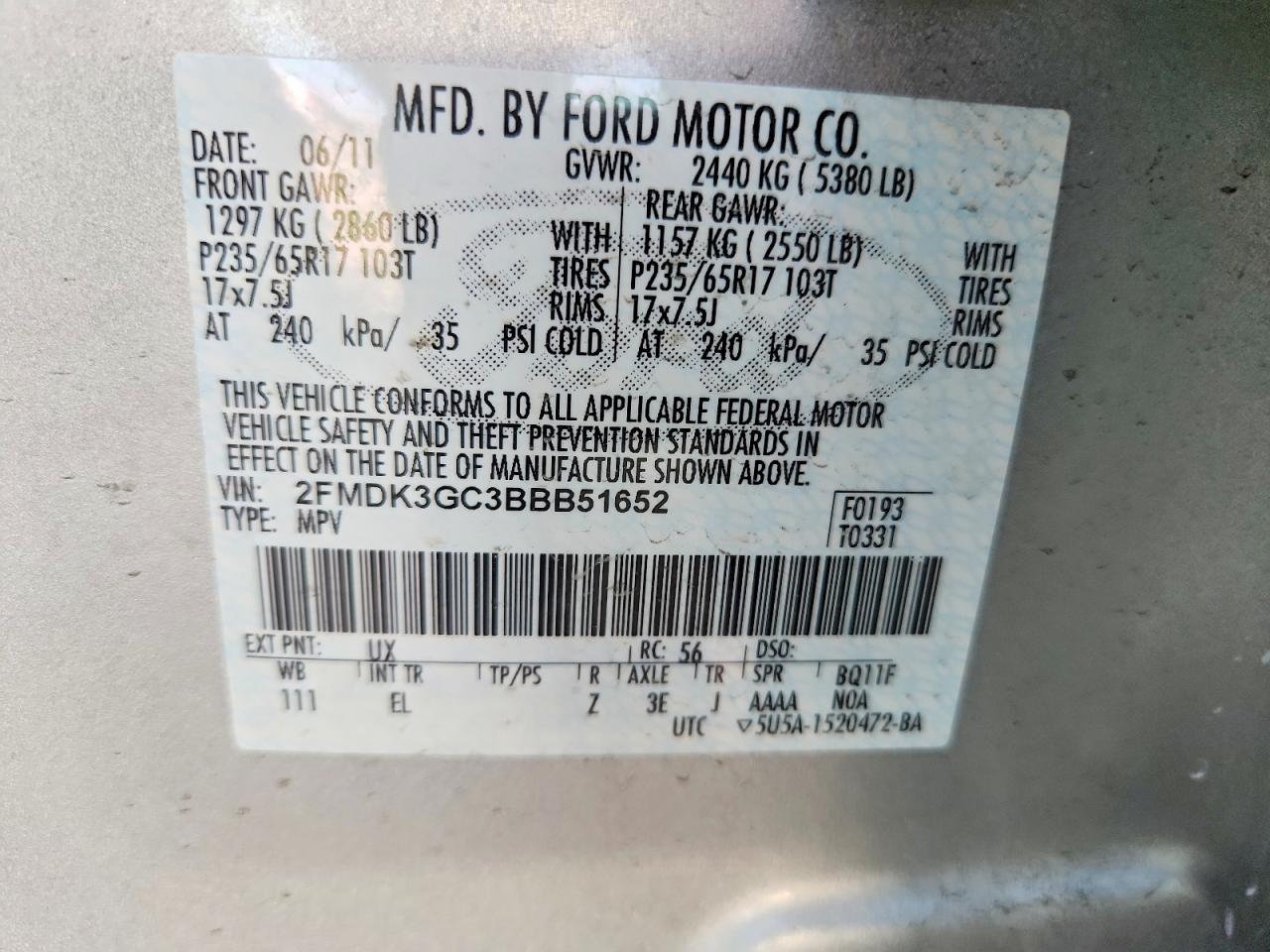 2011 Ford Edge Se Silver vin: 2FMDK3GC3BBB51652