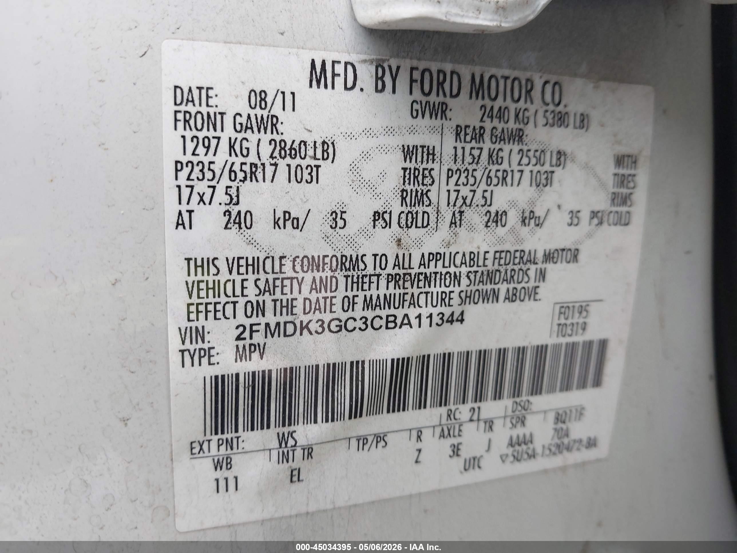 2012 Ford Edge Se Белый vin: 2FMDK3GC3CBA11344