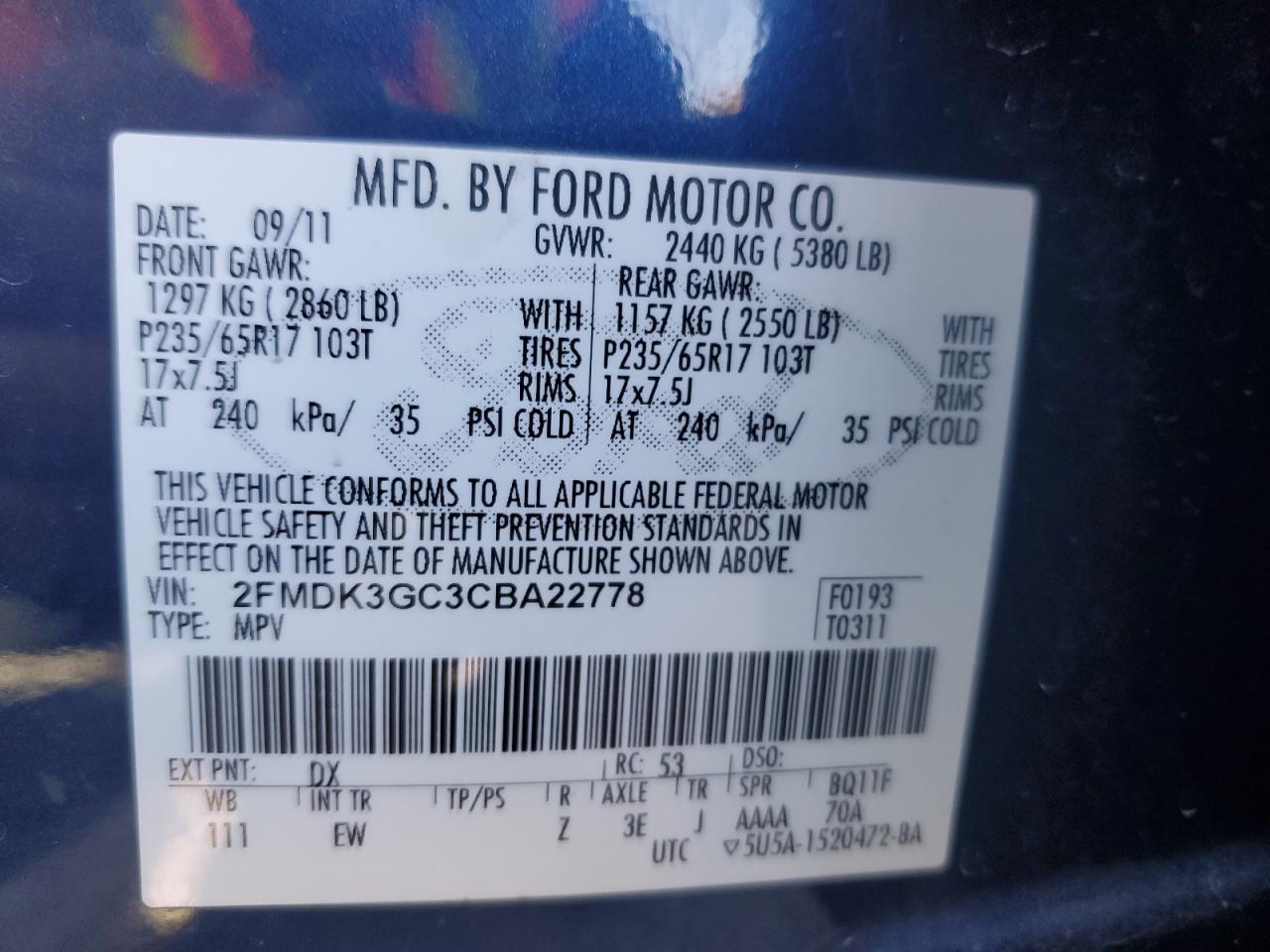 2012 Ford Edge Se Blue vin: 2FMDK3GC3CBA22778