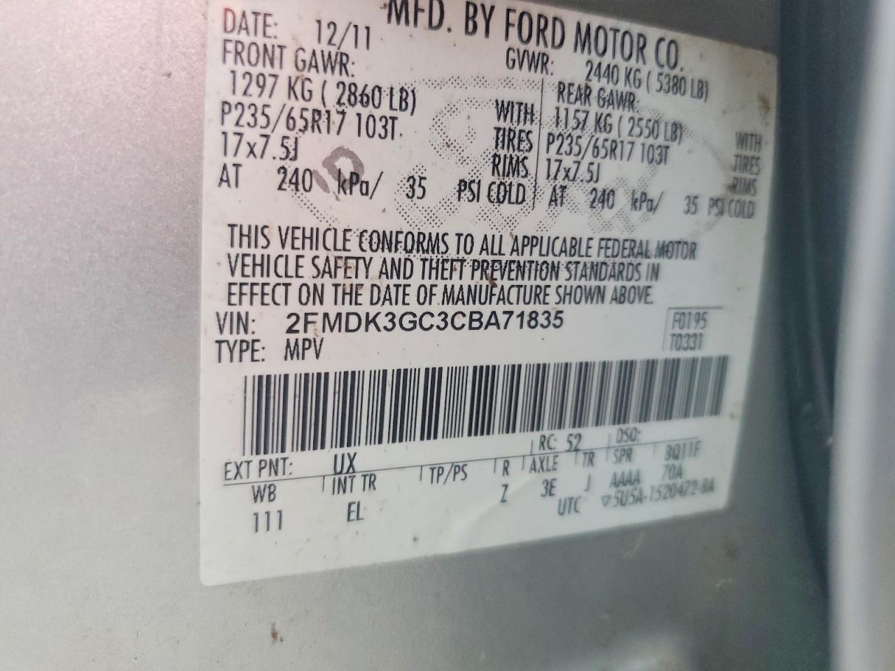 2012 Ford Edge Se Silver vin: 2FMDK3GC3CBA71835