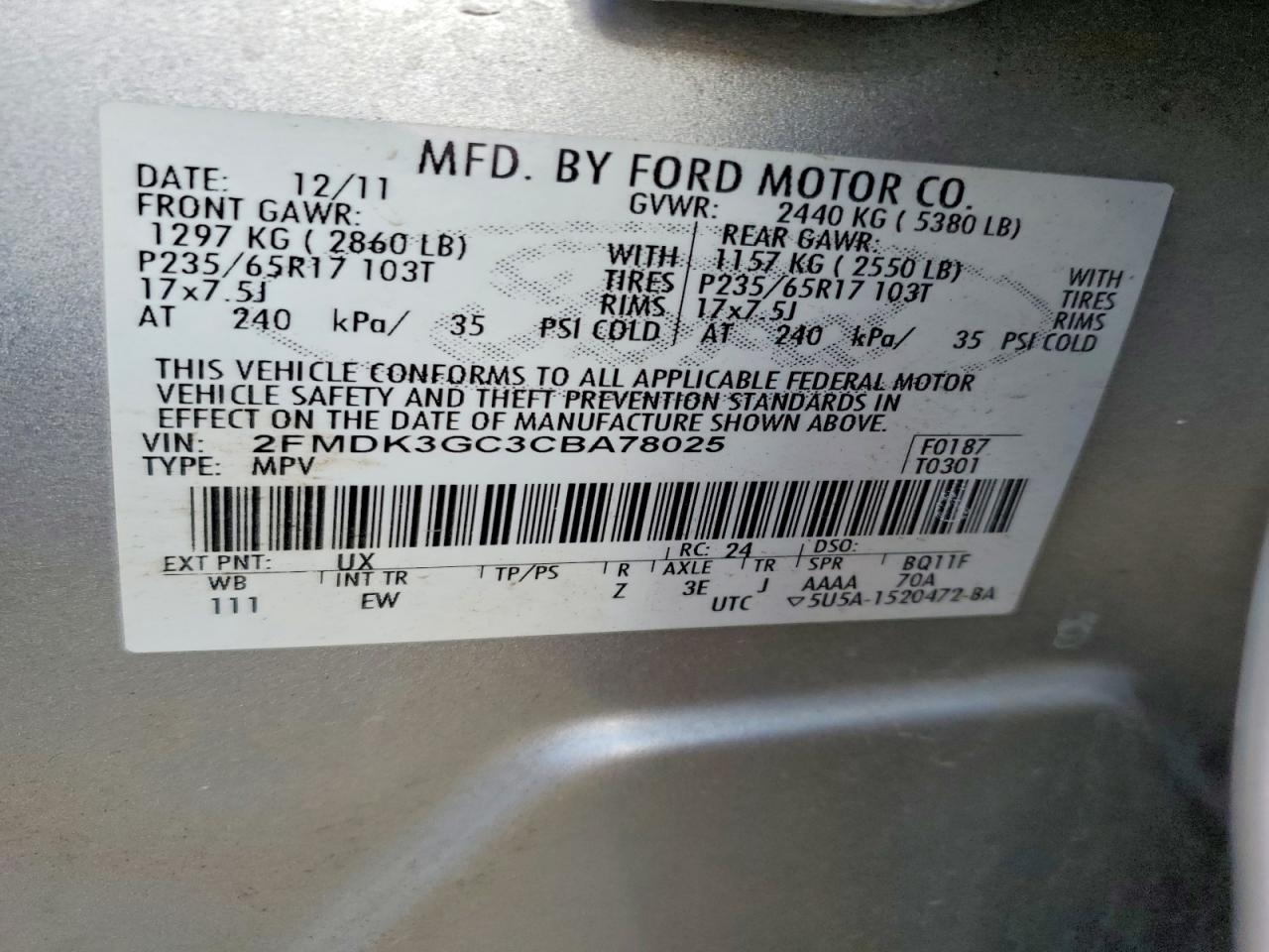 2012 Ford Edge Se Silver vin: 2FMDK3GC3CBA78025