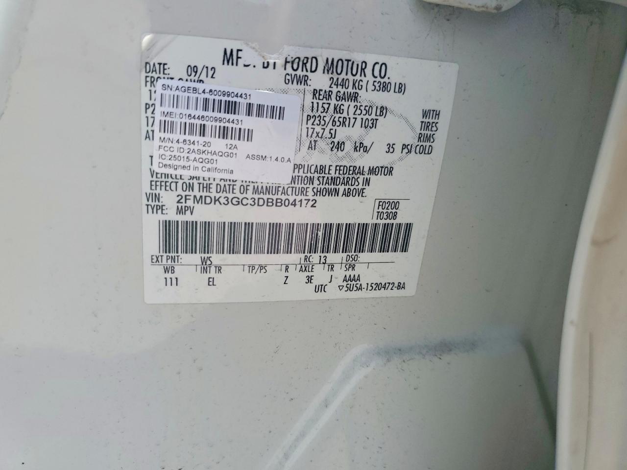 2013 Ford Edge Se White vin: 2FMDK3GC3DBB04172