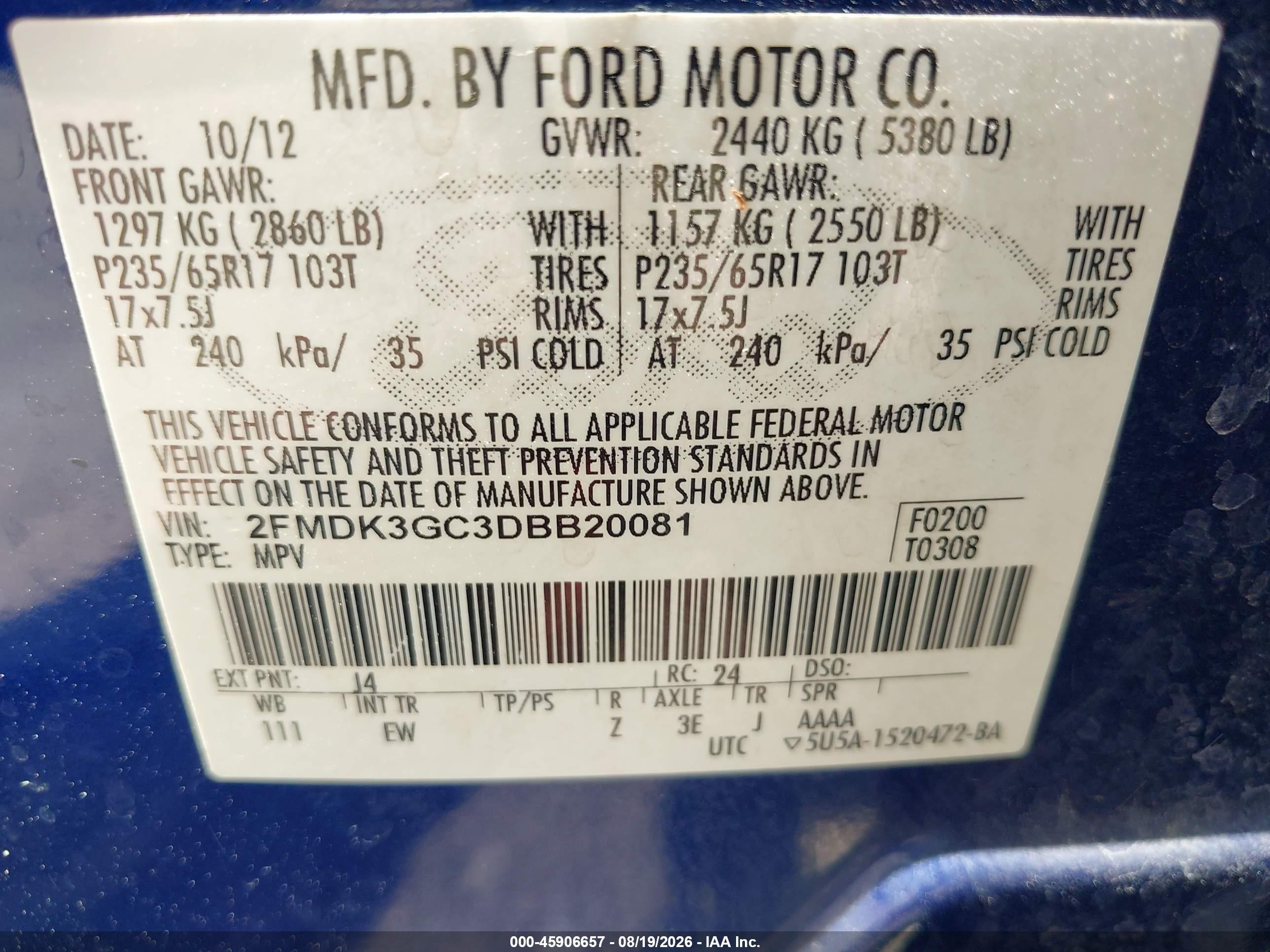 2013 Ford Edge Se Blue vin: 2FMDK3GC3DBB20081