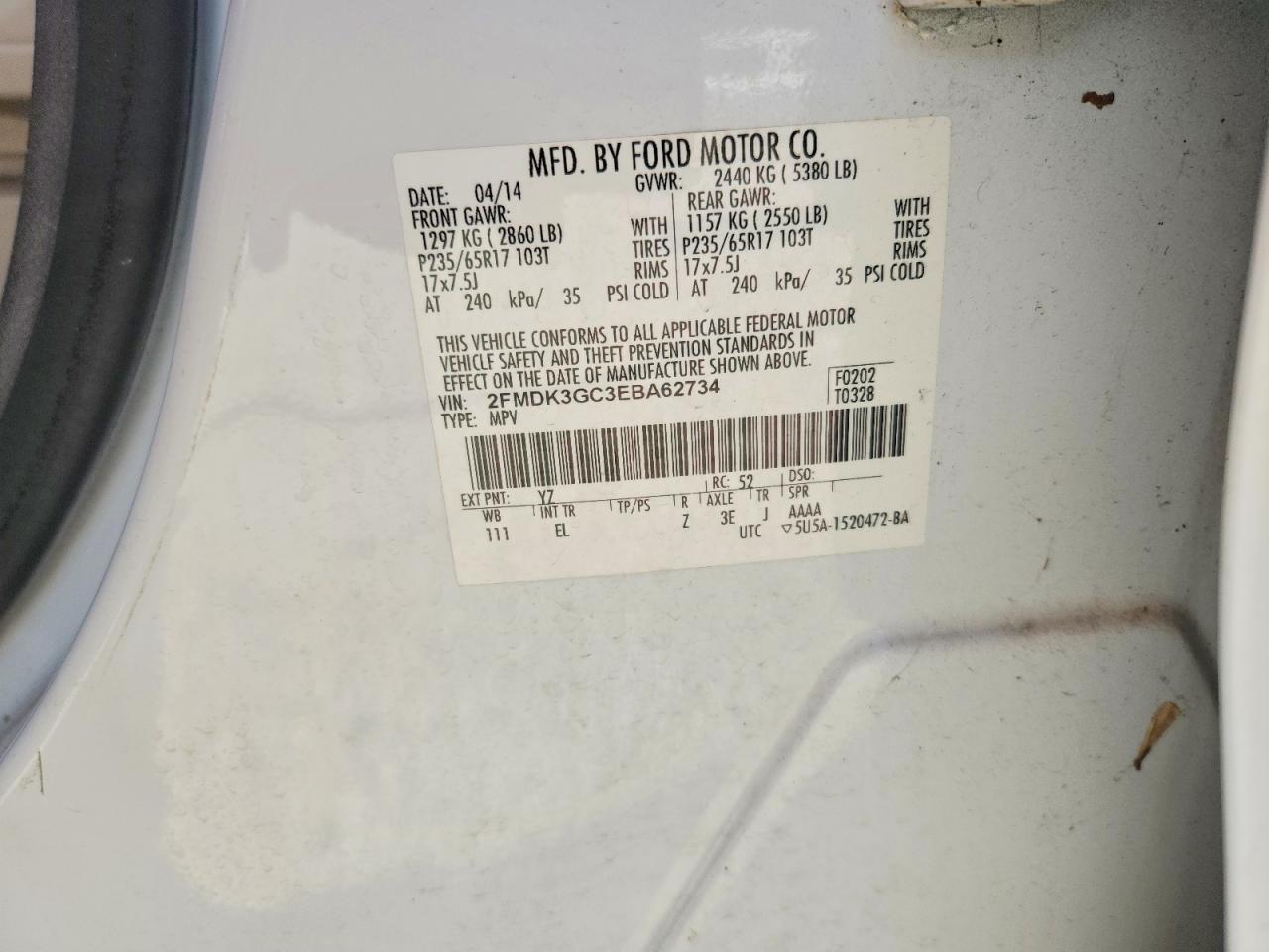 2014 Ford Edge Se White vin: 2FMDK3GC3EBA62734