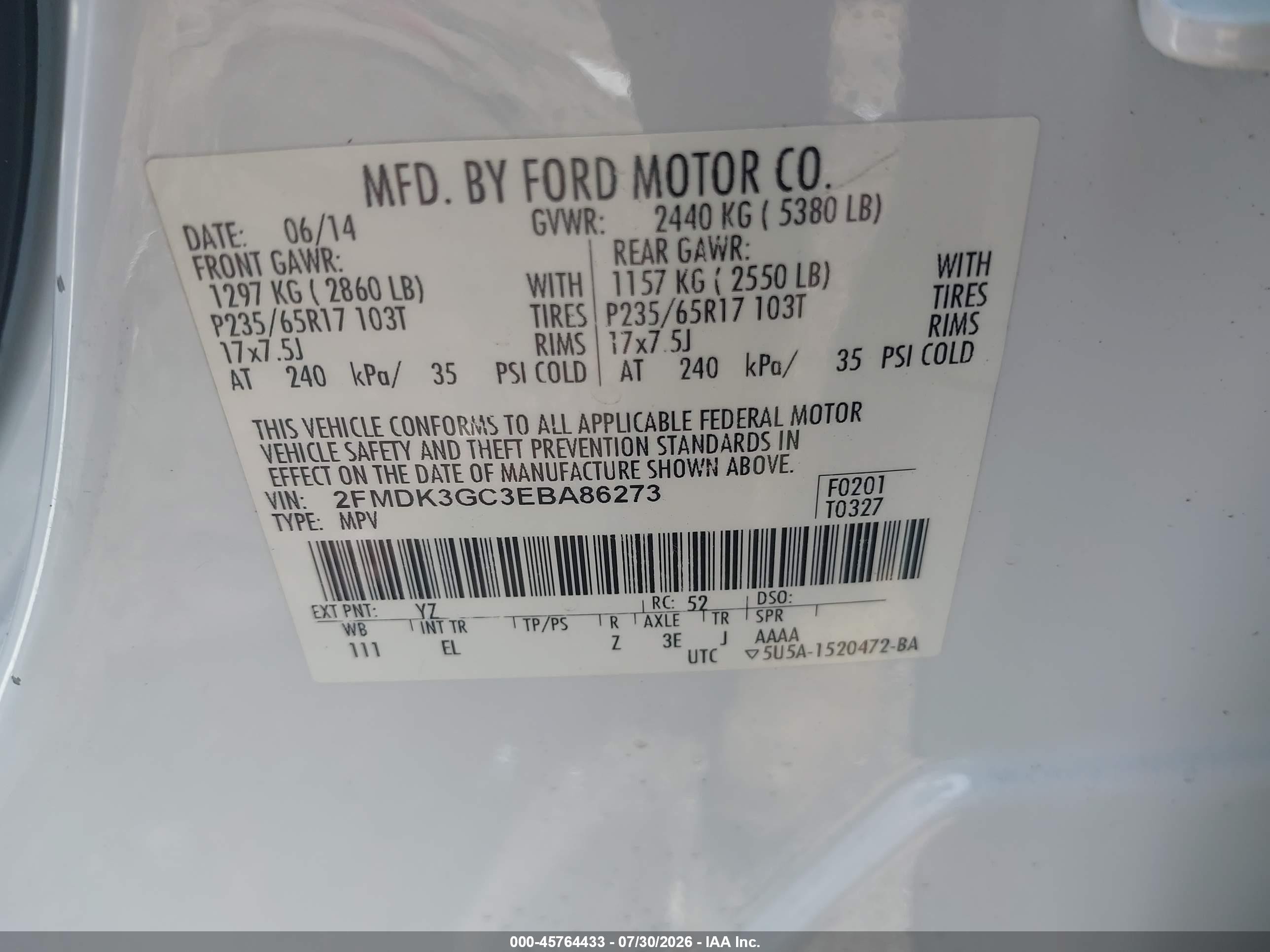 2014 Ford Edge Se White vin: 2FMDK3GC3EBA86273