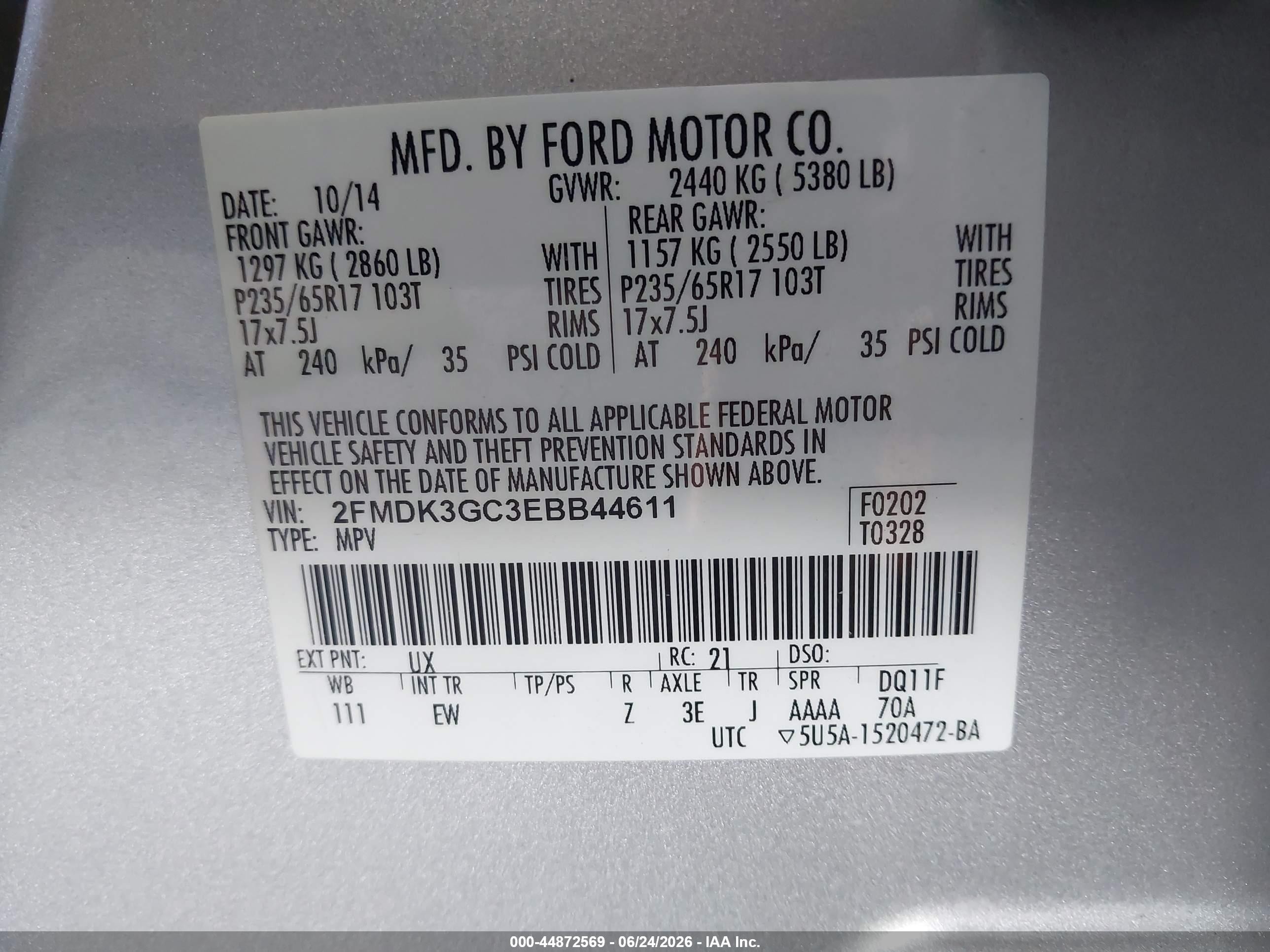 2014 Ford Edge Se Silver vin: 2FMDK3GC3EBB44611