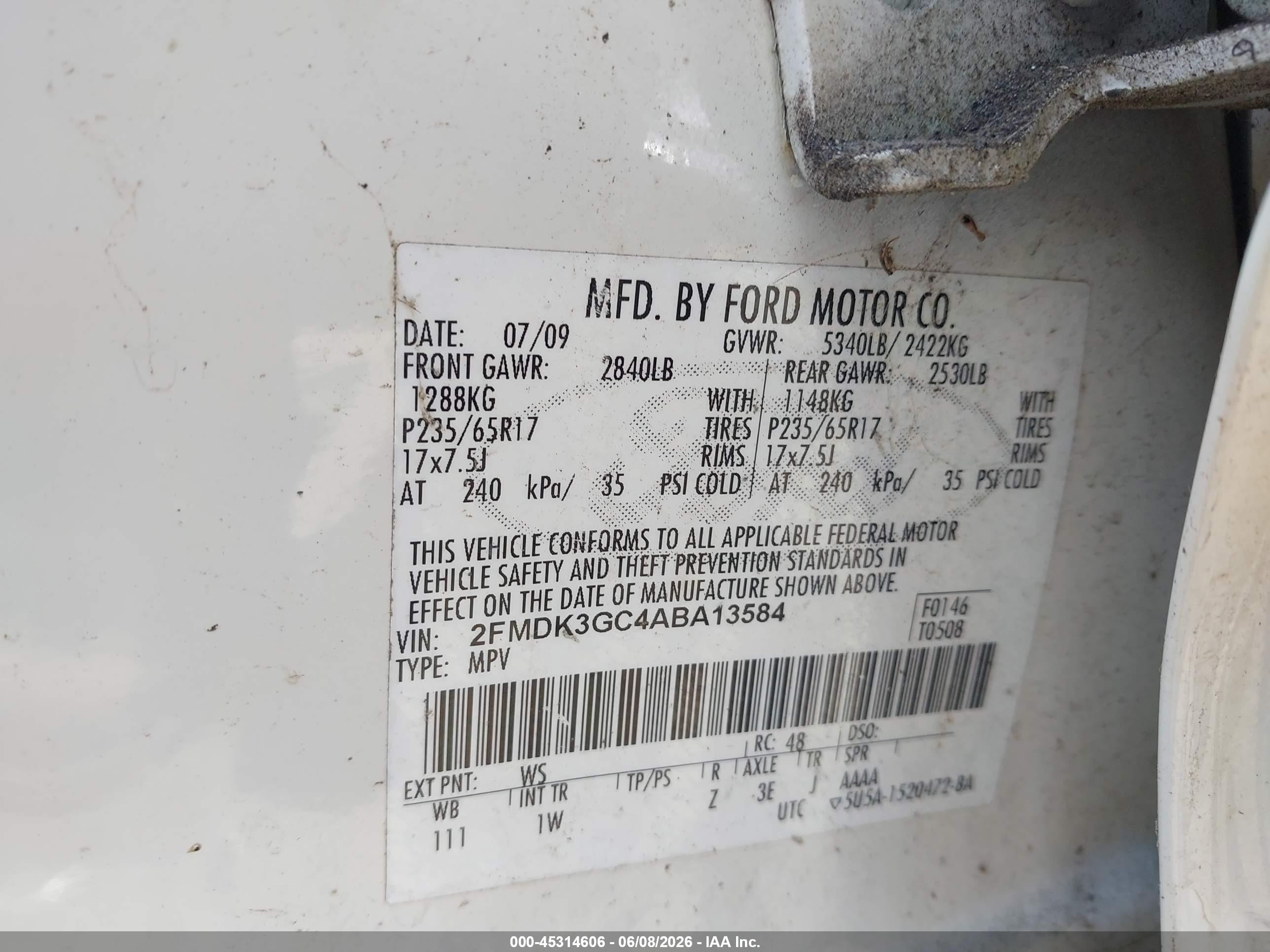 2010 Ford Edge Se White vin: 2FMDK3GC4ABA13584