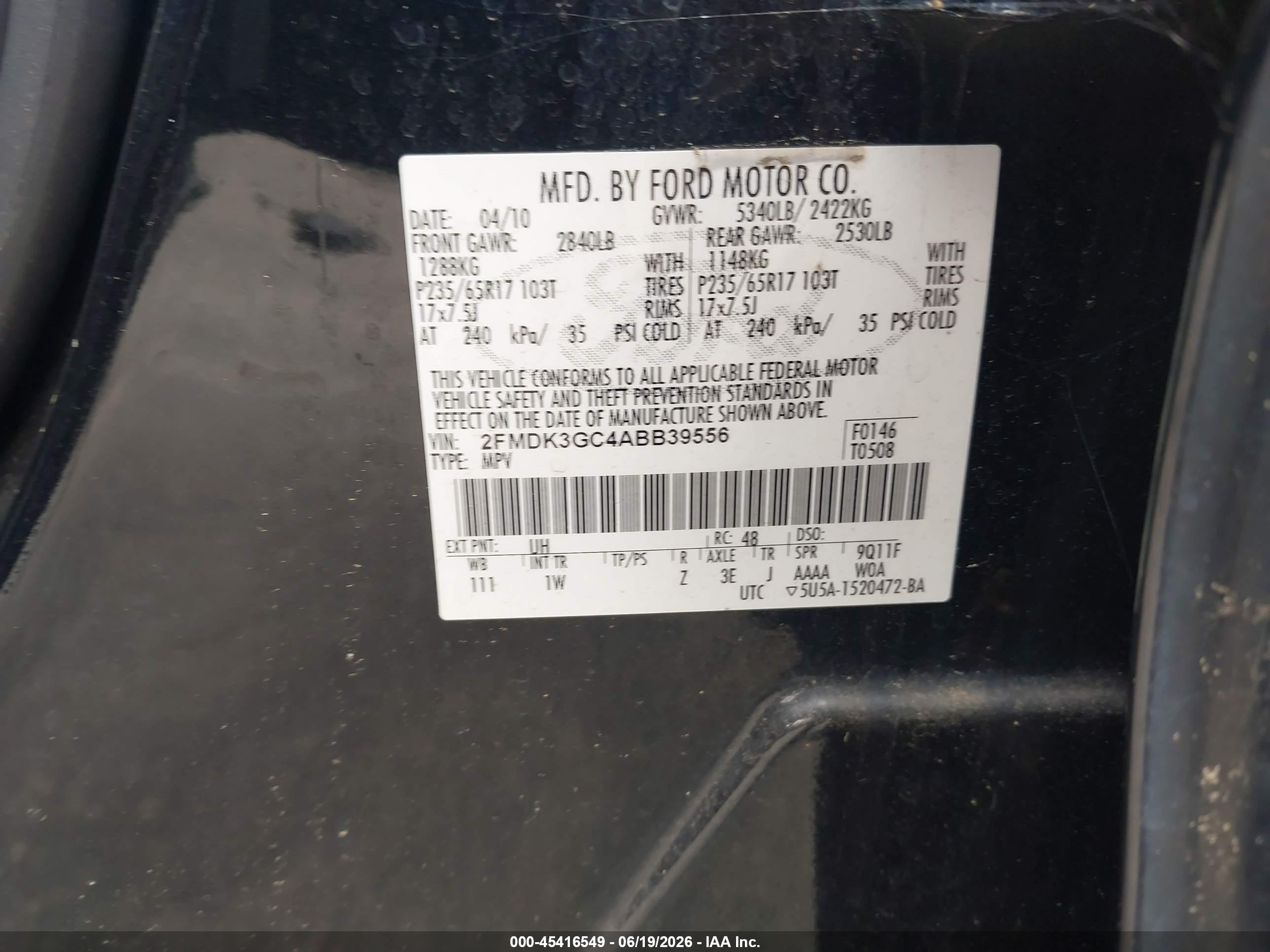 2010 Ford Edge Se Black vin: 2FMDK3GC4ABB39556