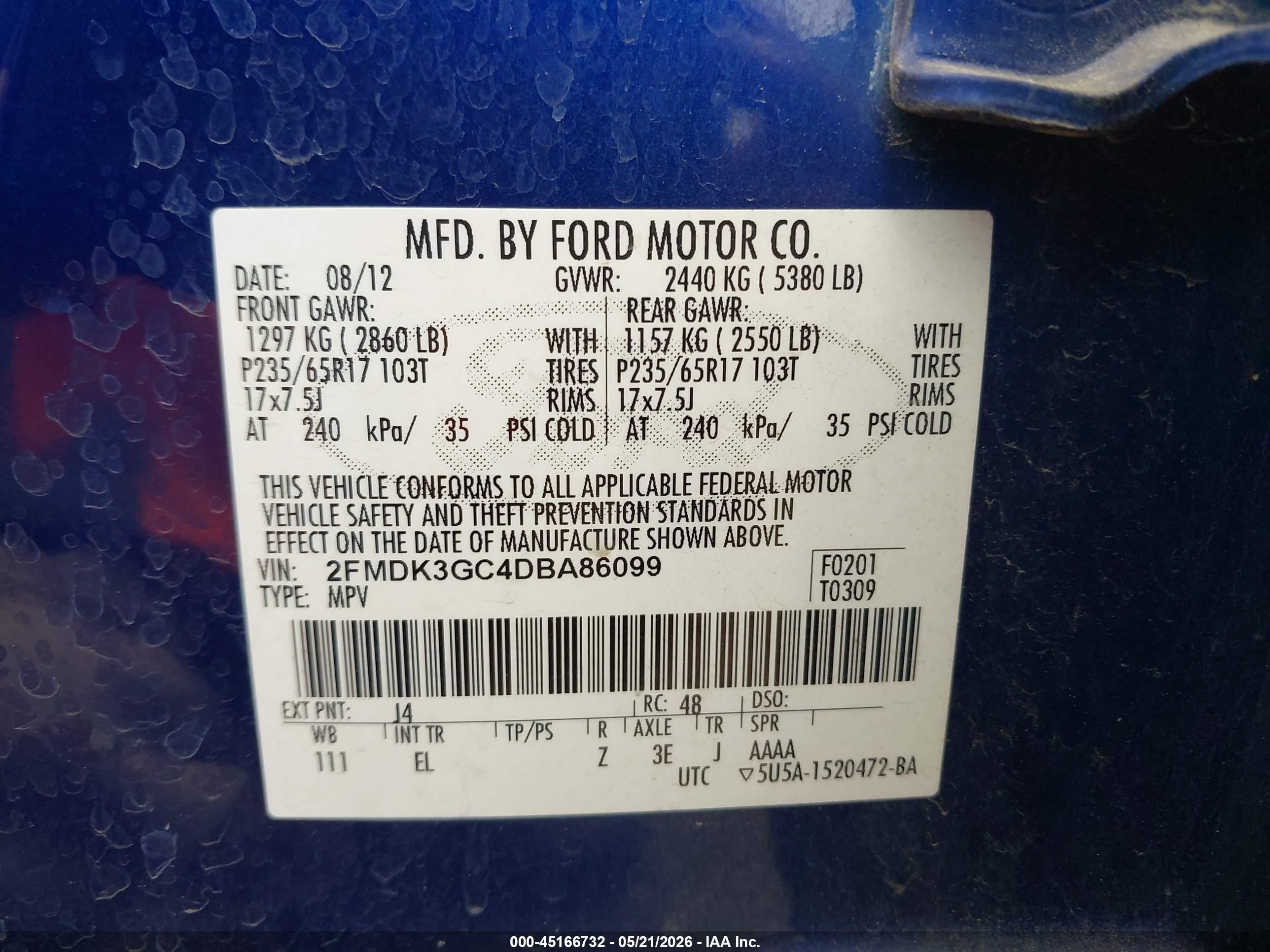 2013 Ford Edge Se Blue vin: 2FMDK3GC4DBA86099