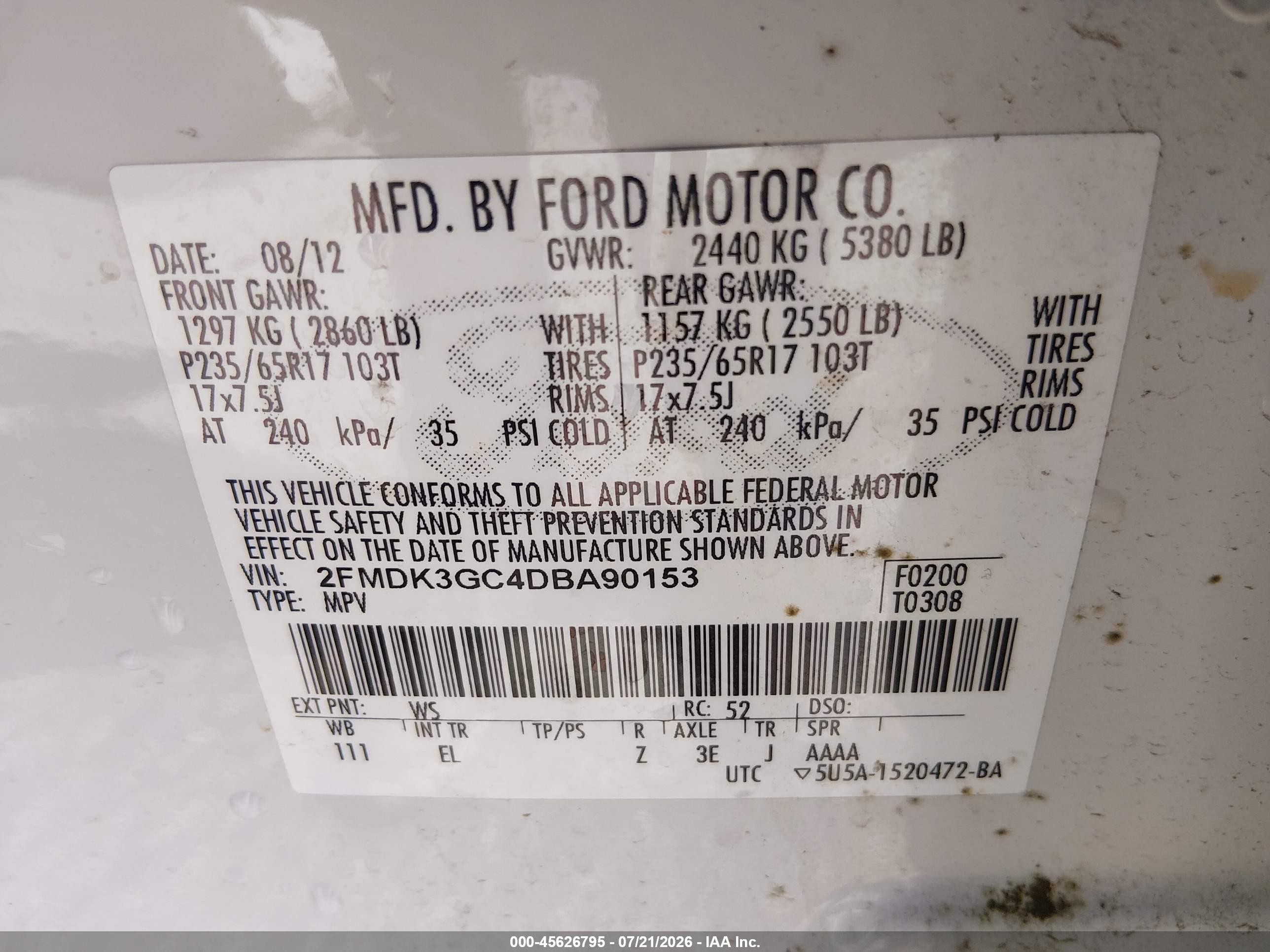 2013 Ford Edge Se White vin: 2FMDK3GC4DBA90153
