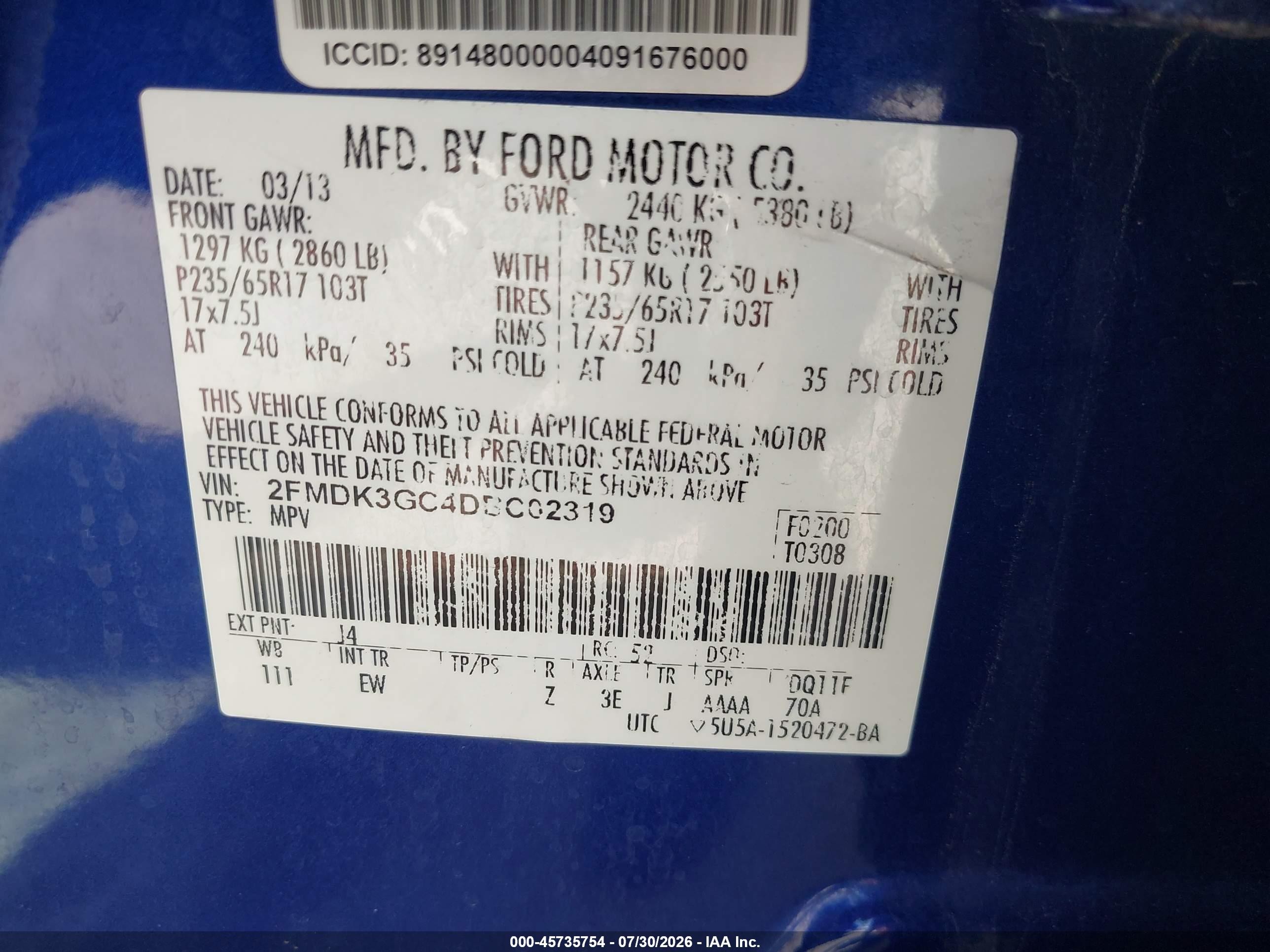 2013 Ford Edge Se Синий vin: 2FMDK3GC4DBC02319