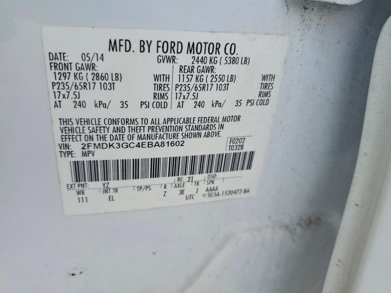 2014 Ford Edge Se White vin: 2FMDK3GC4EBA81602
