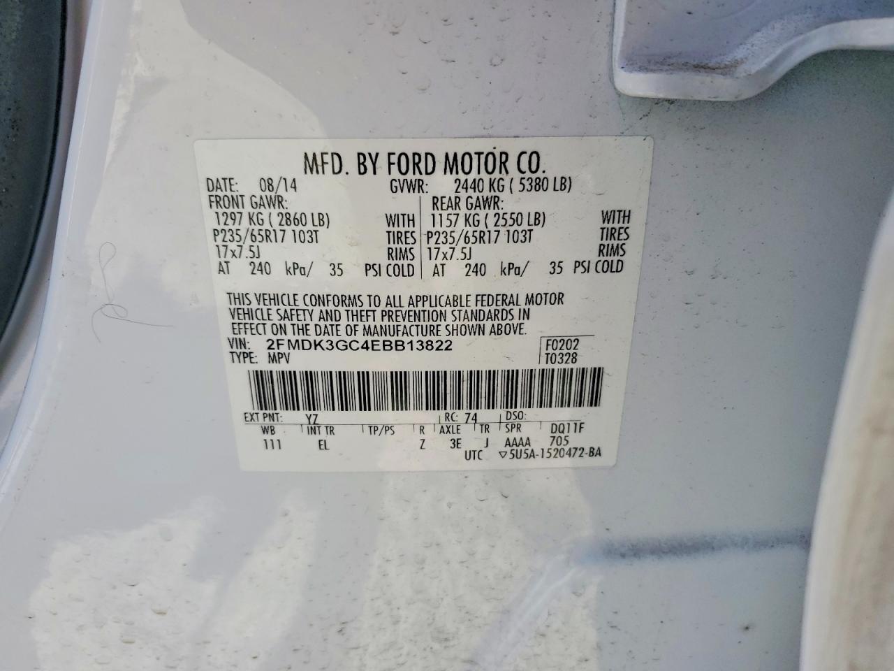 2014 Ford Edge Se White vin: 2FMDK3GC4EBB13822