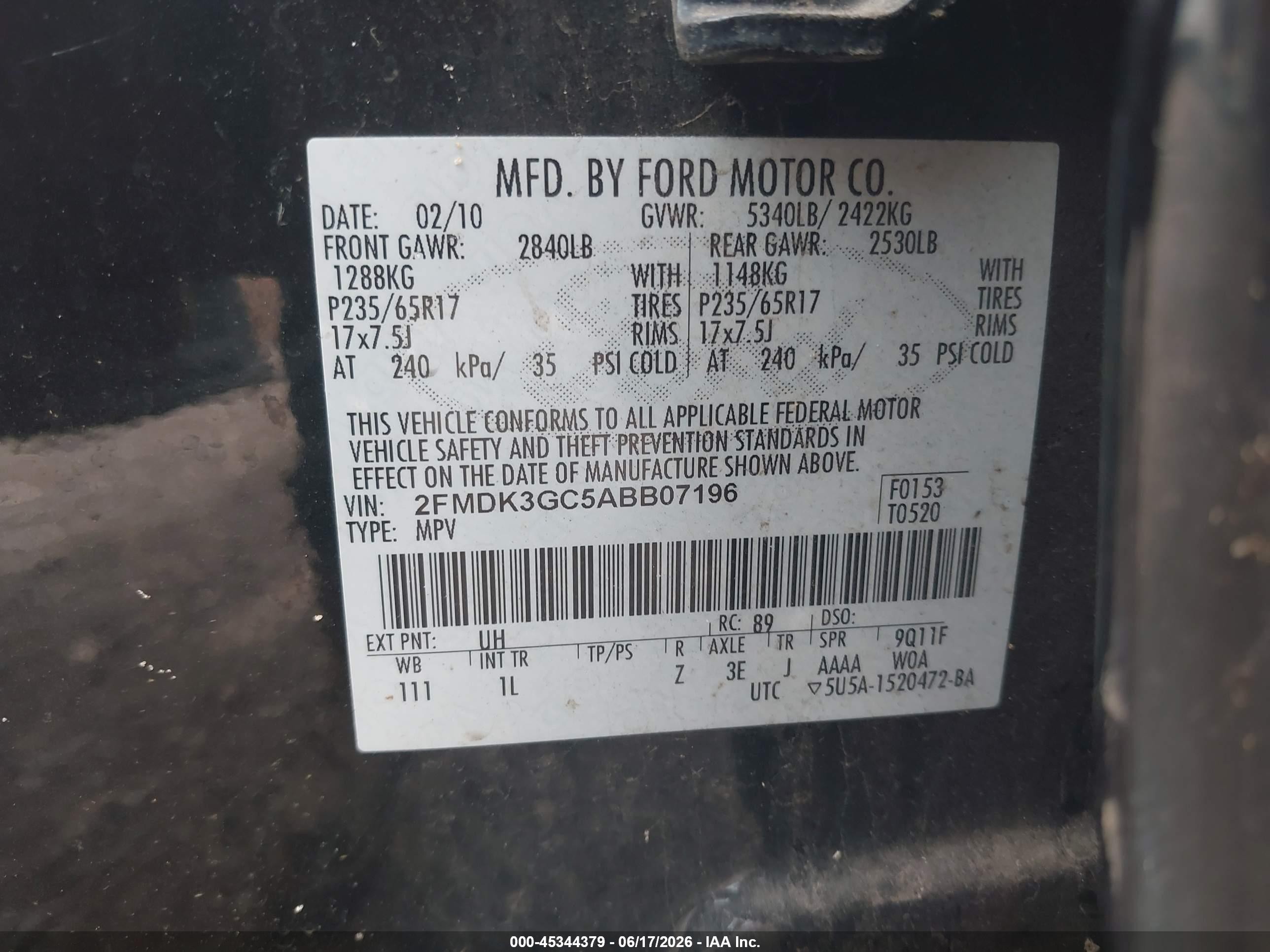 2010 Ford Edge Se Black vin: 2FMDK3GC5ABB07196