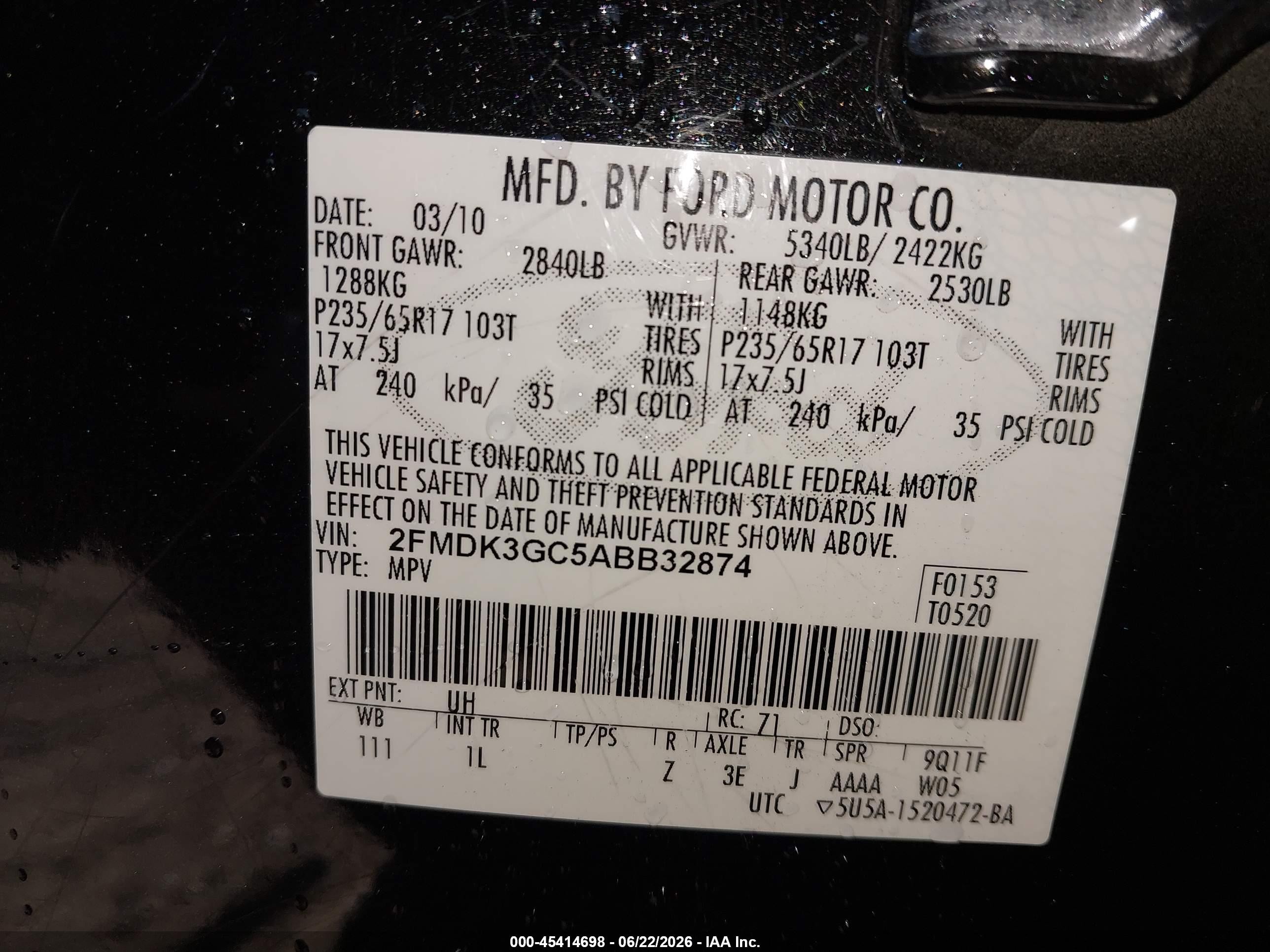 2010 Ford Edge Se Черный vin: 2FMDK3GC5ABB32874