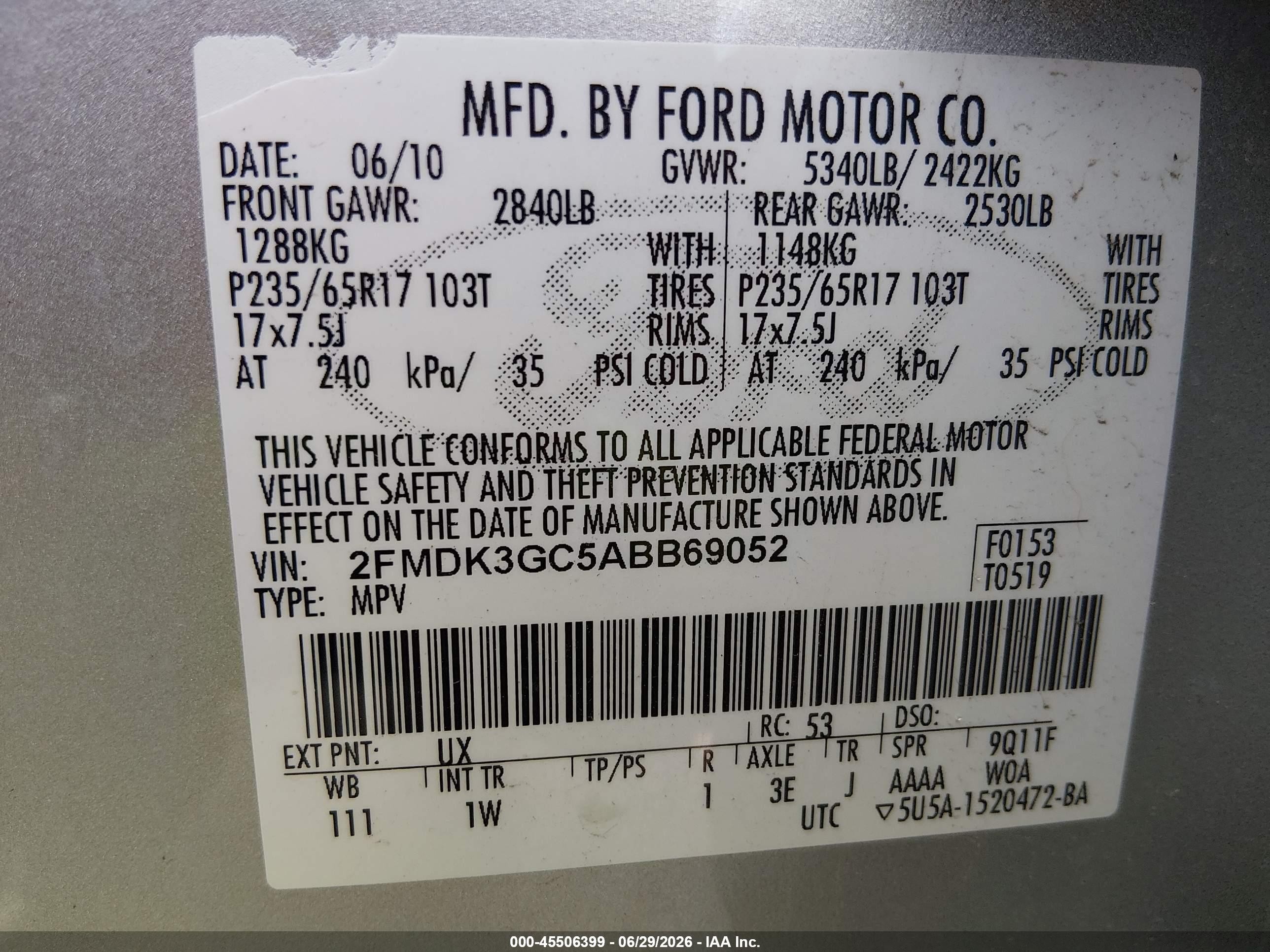 2010 Ford Edge Se Silver vin: 2FMDK3GC5ABB69052