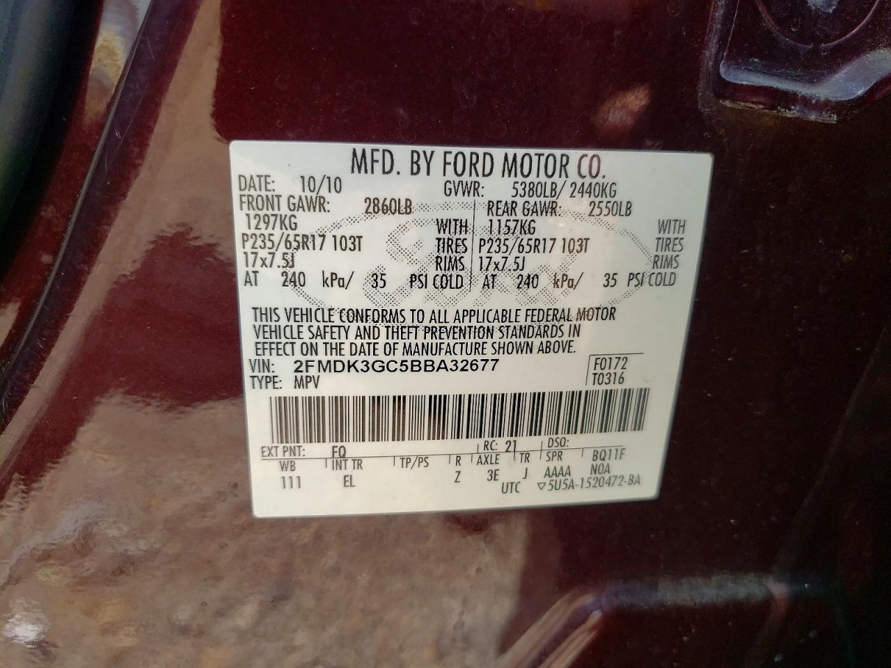 2011 Ford Edge Se Burgundy vin: 2FMDK3GC5BBA32677