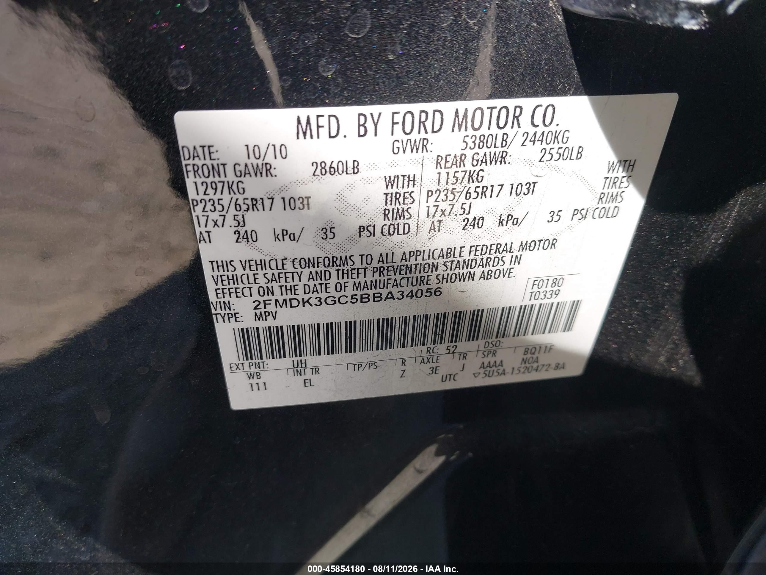 2011 Ford Edge Se Черный vin: 2FMDK3GC5BBA34056