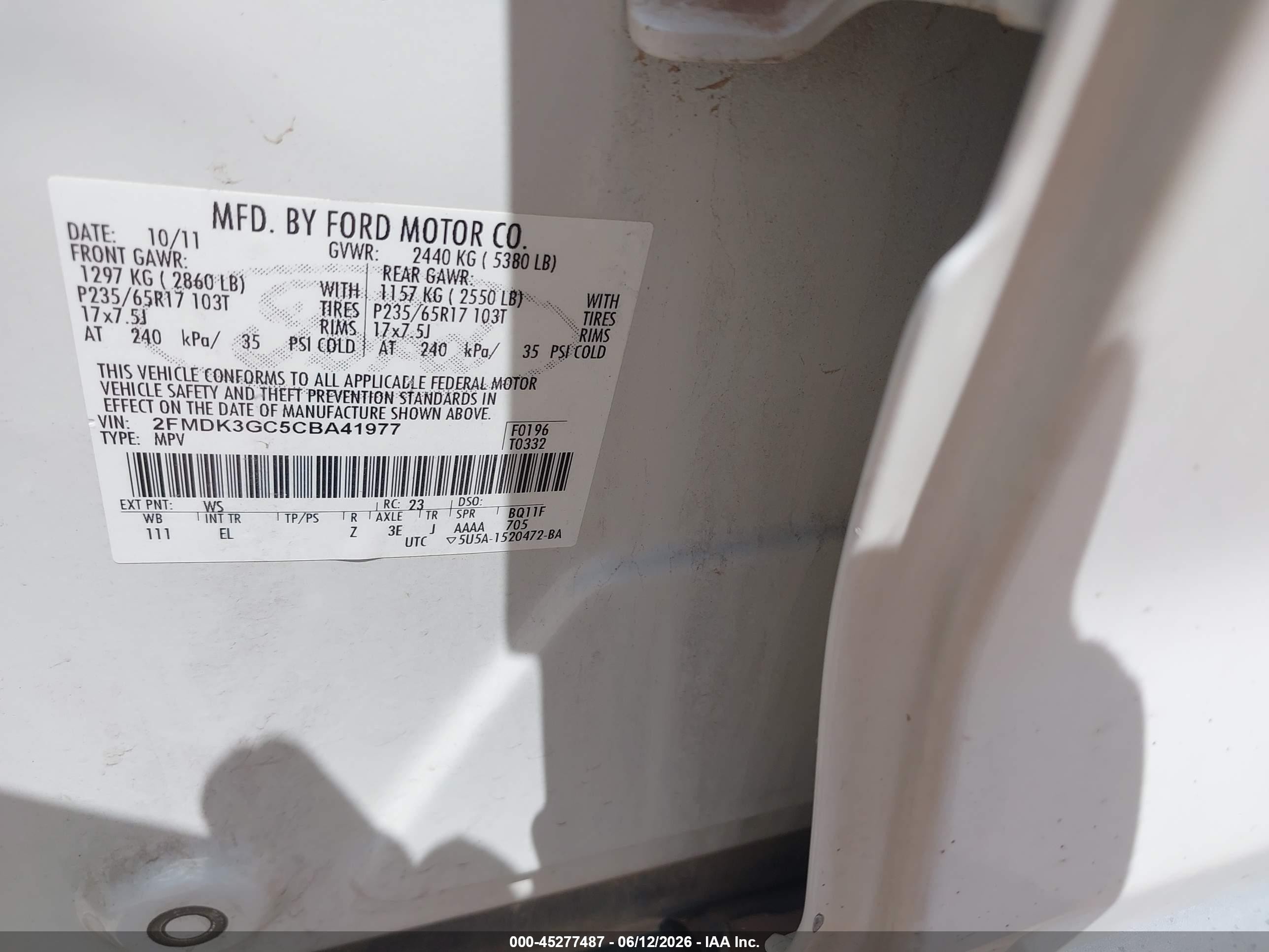 2012 Ford Edge Se White vin: 2FMDK3GC5CBA41977