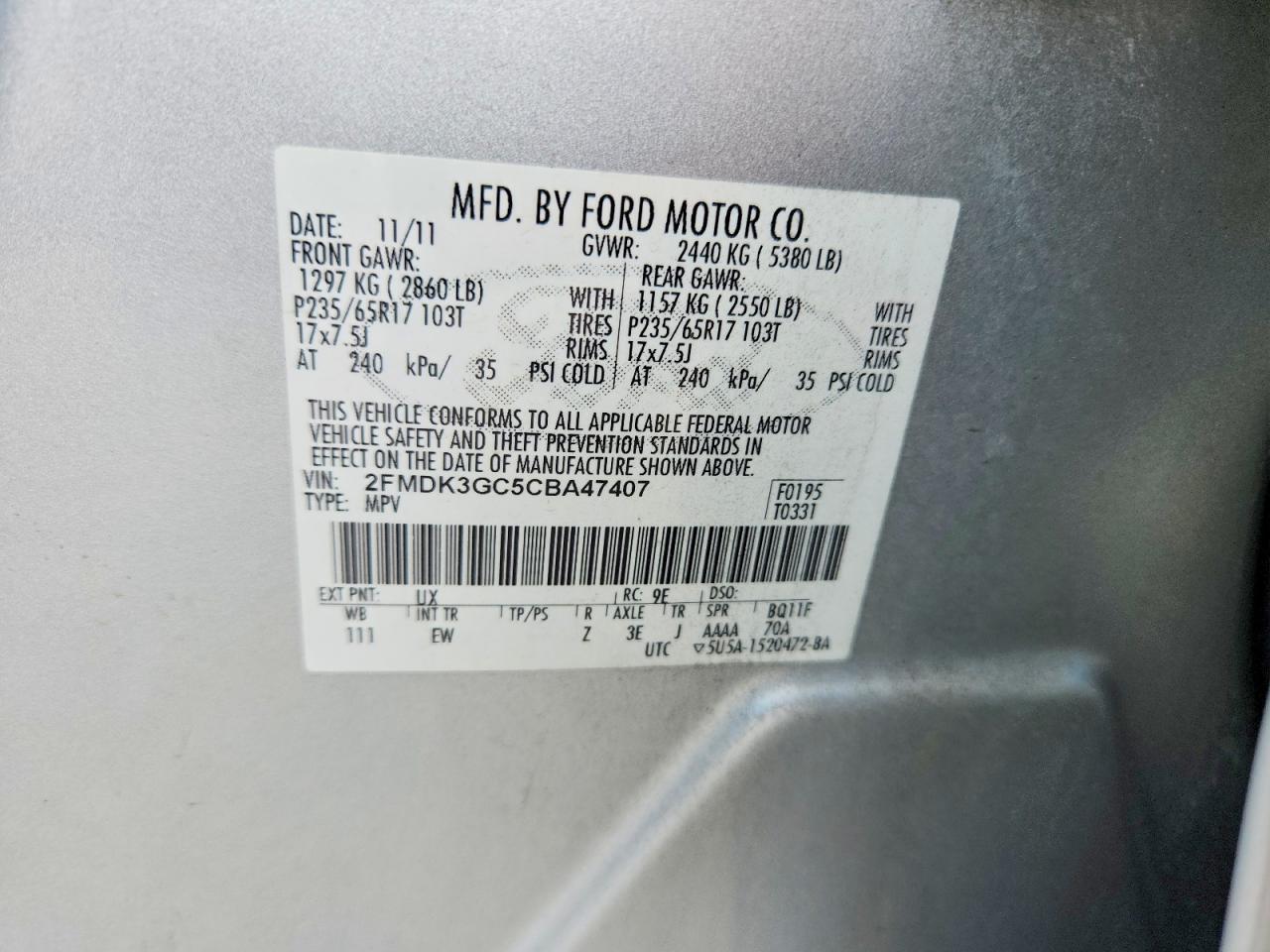 2012 Ford Edge Se Silver vin: 2FMDK3GC5CBA47407