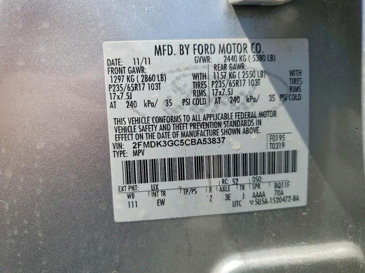 2012 Ford Edge Se Silver vin: 2FMDK3GC5CBA53837
