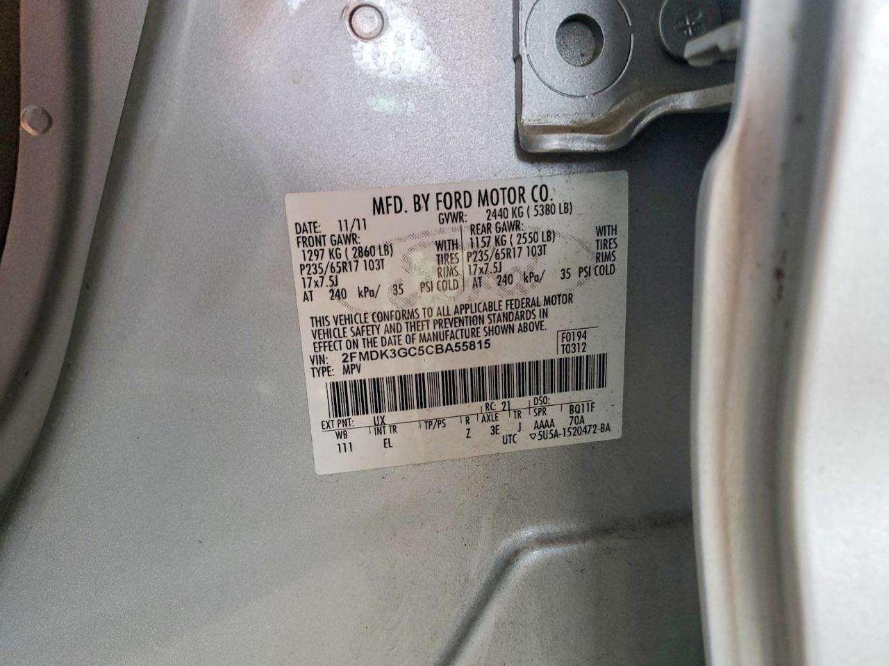 2012 Ford Edge Se Silver vin: 2FMDK3GC5CBA55815