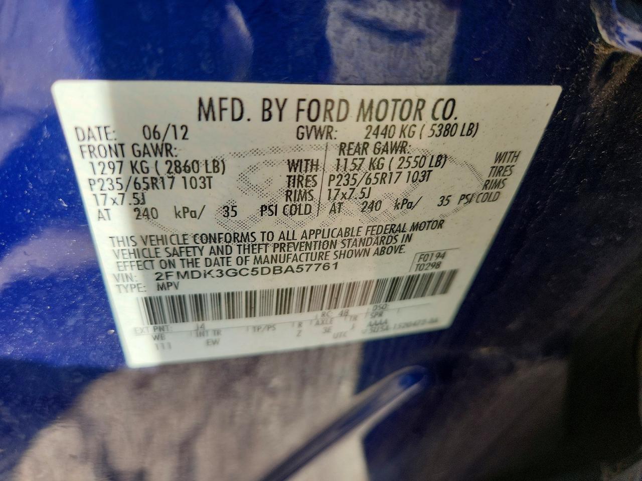 2013 Ford Edge Se Blue vin: 2FMDK3GC5DBA57761