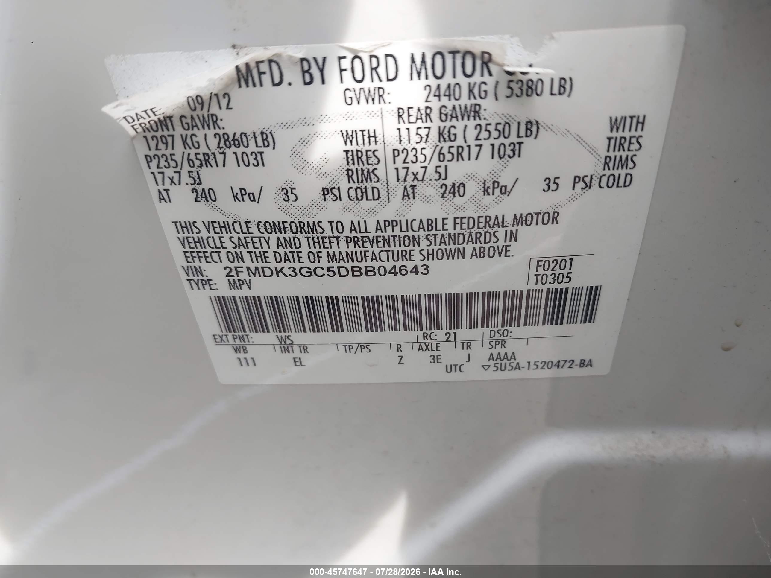 2013 Ford Edge Se Белый vin: 2FMDK3GC5DBB04643