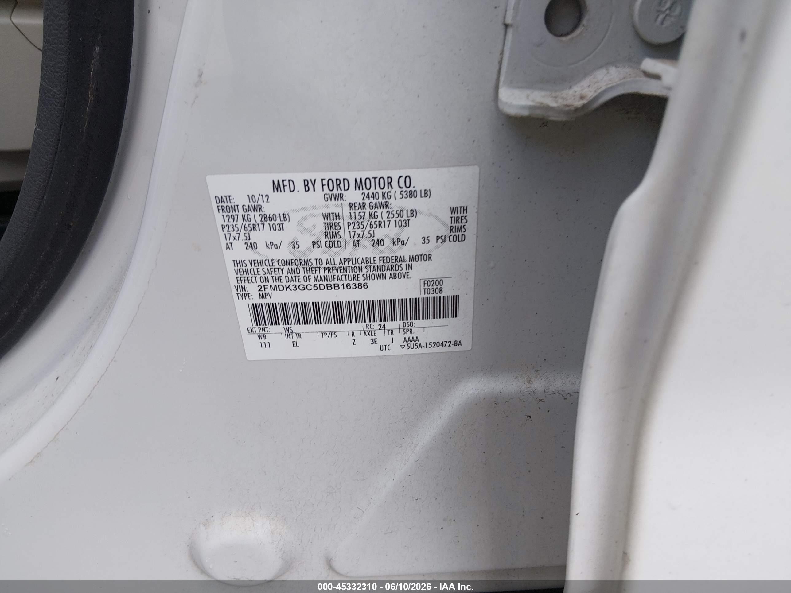 2013 Ford Edge Se Белый vin: 2FMDK3GC5DBB16386
