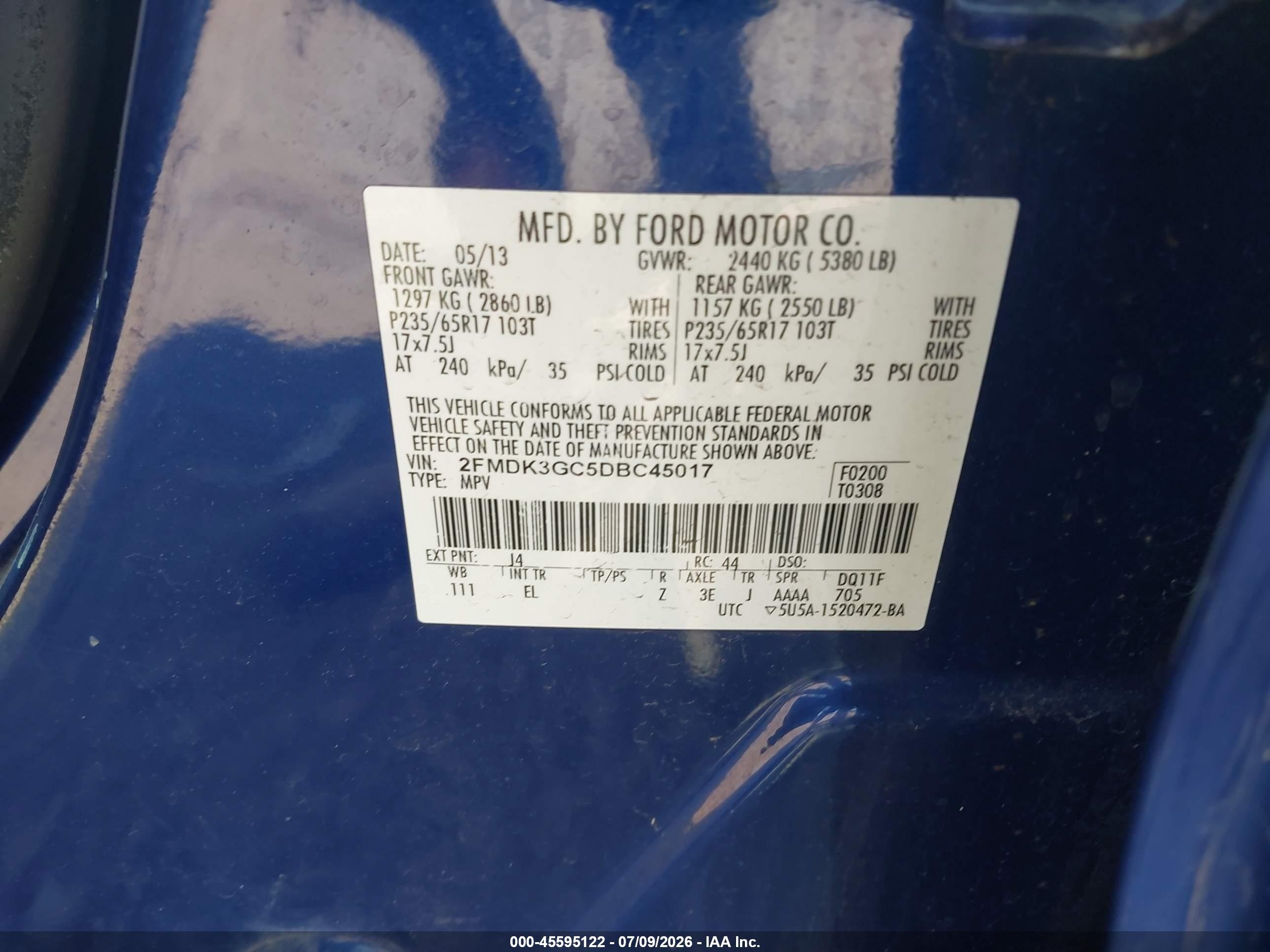 2013 Ford Edge Se Blue vin: 2FMDK3GC5DBC45017