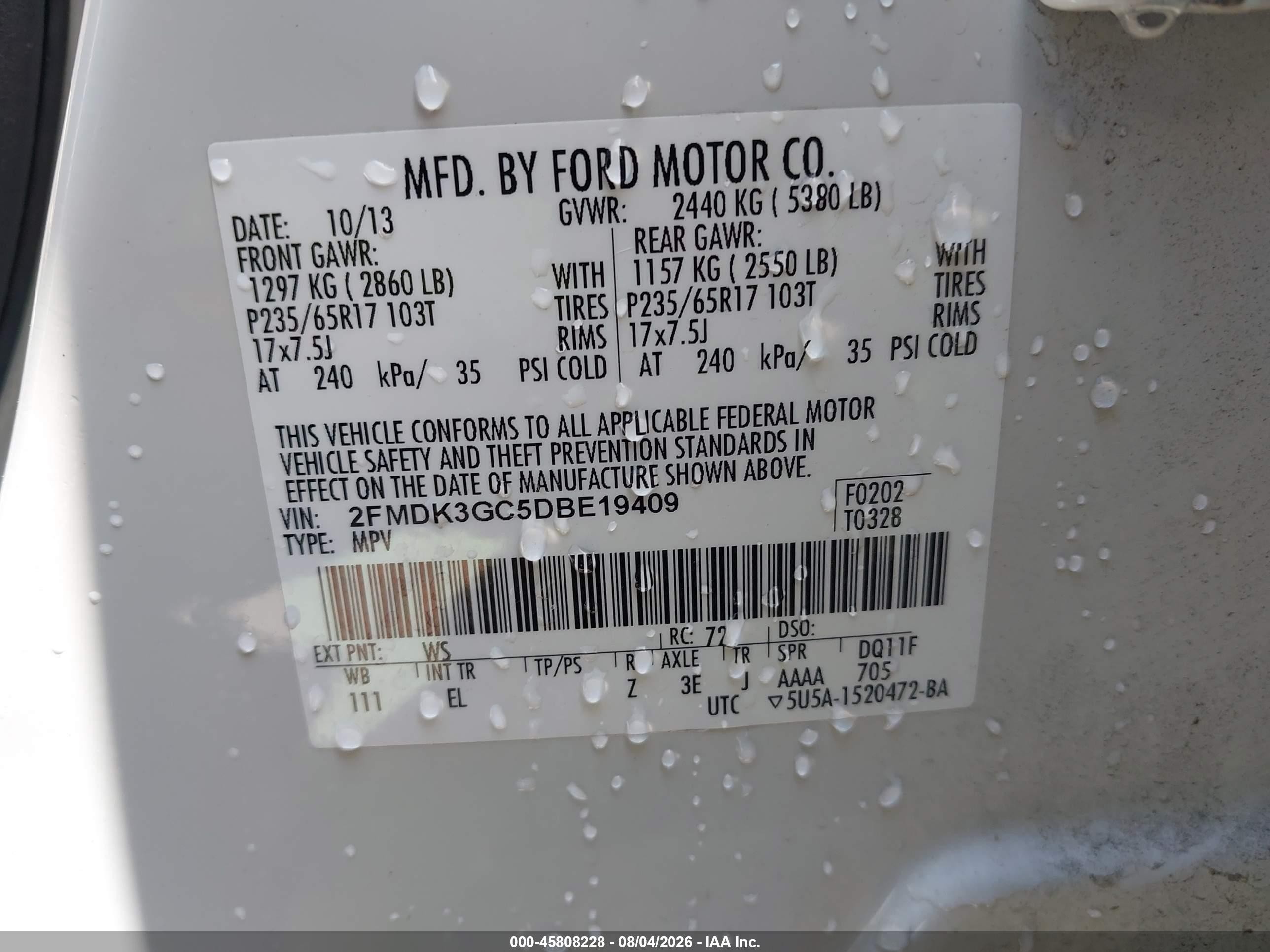 2013 Ford Edge Se Белый vin: 2FMDK3GC5DBE19409