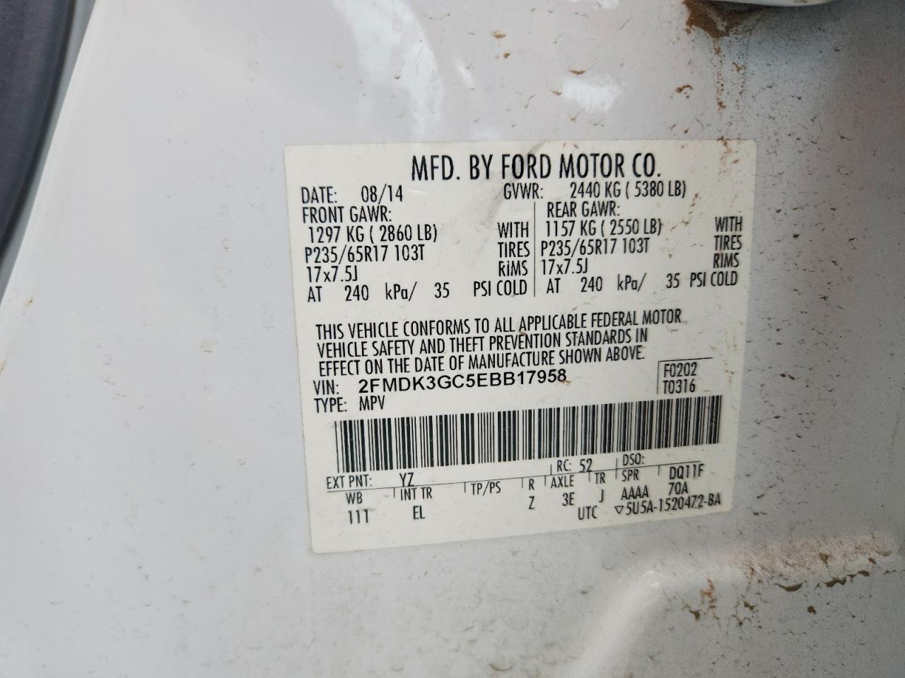 2014 Ford Edge Se White vin: 2FMDK3GC5EBB17958