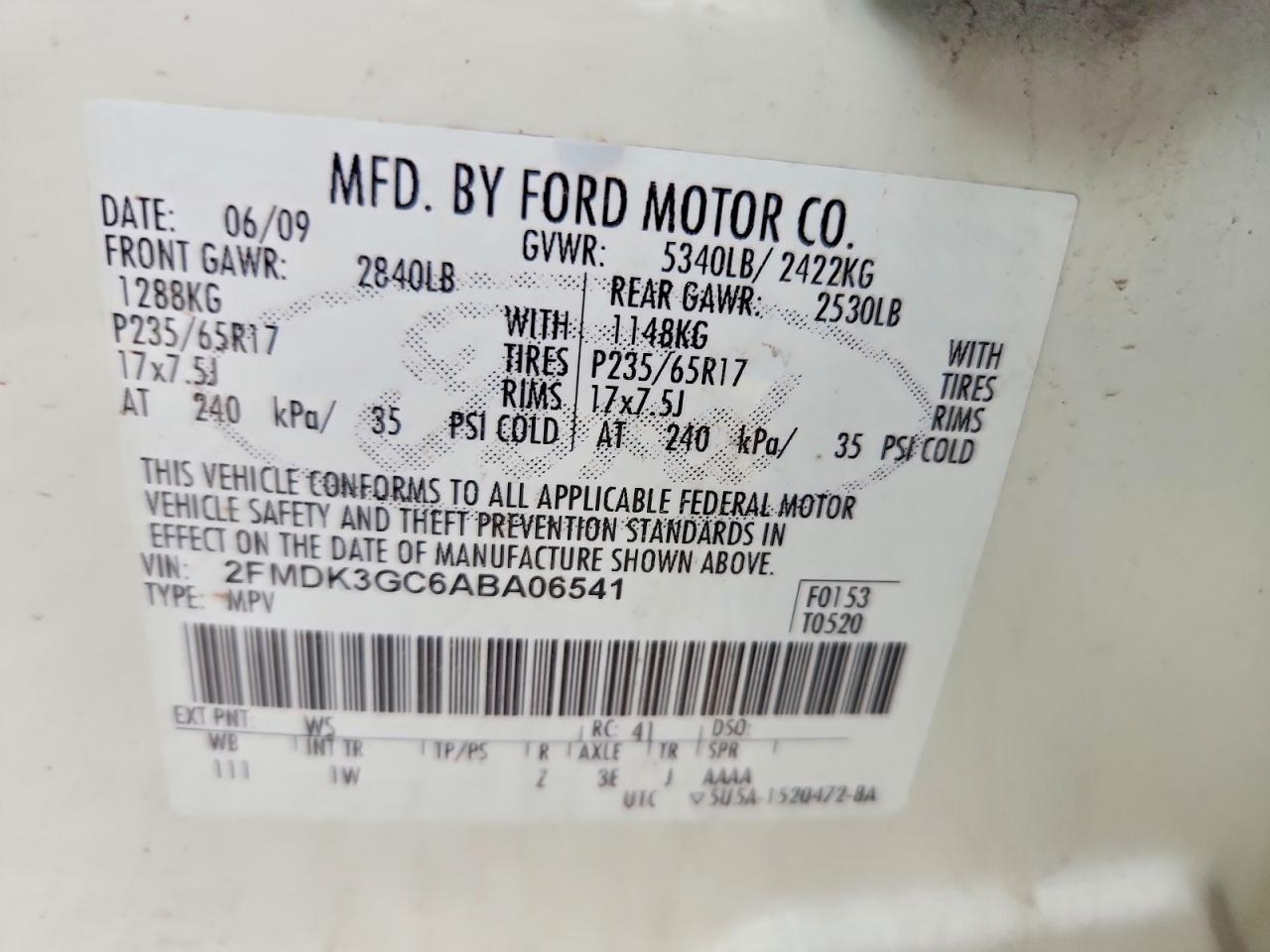 2010 Ford Edge Se White vin: 2FMDK3GC6ABA06541