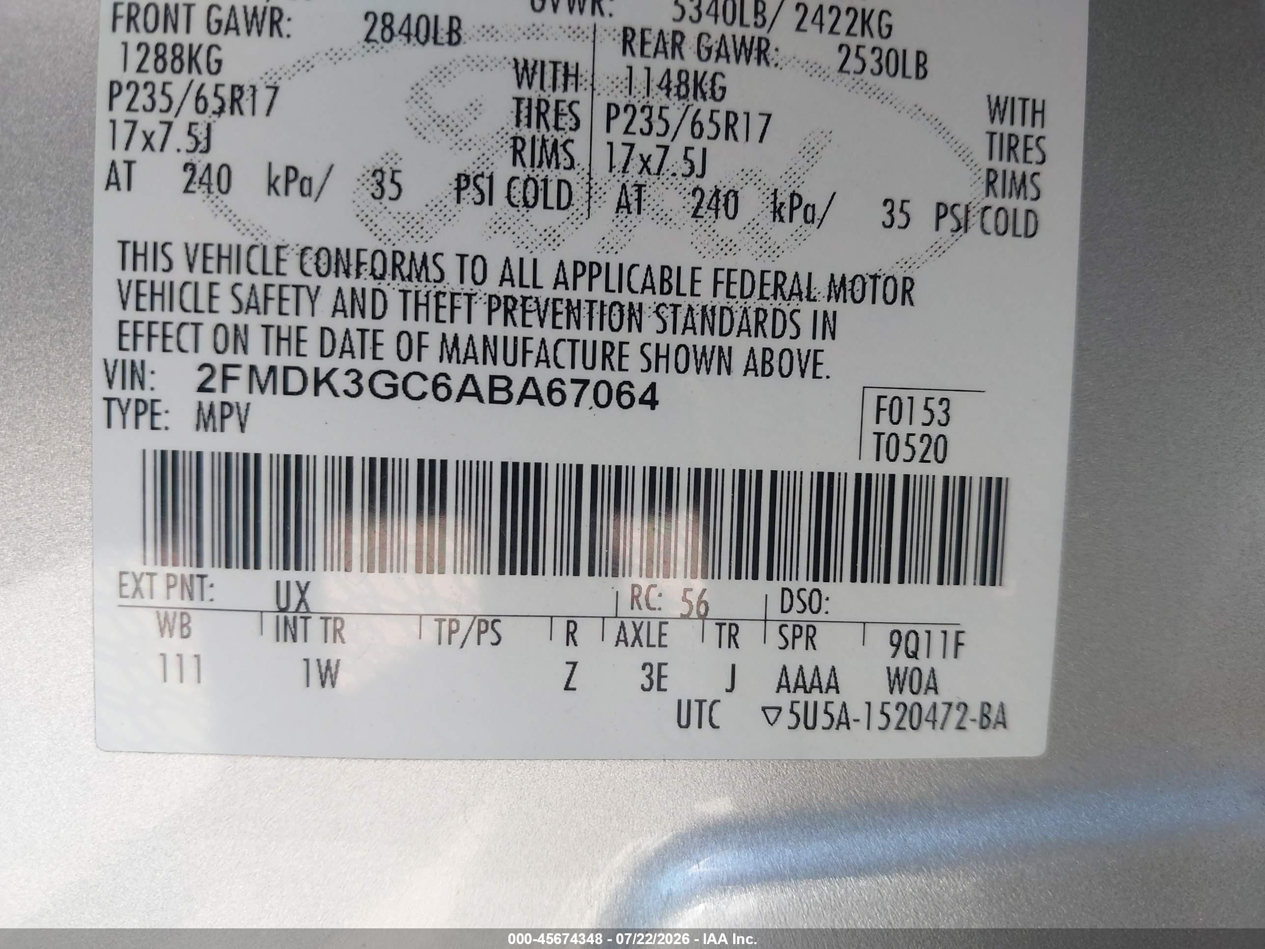 2010 Ford Edge Se Silver vin: 2FMDK3GC6ABA67064