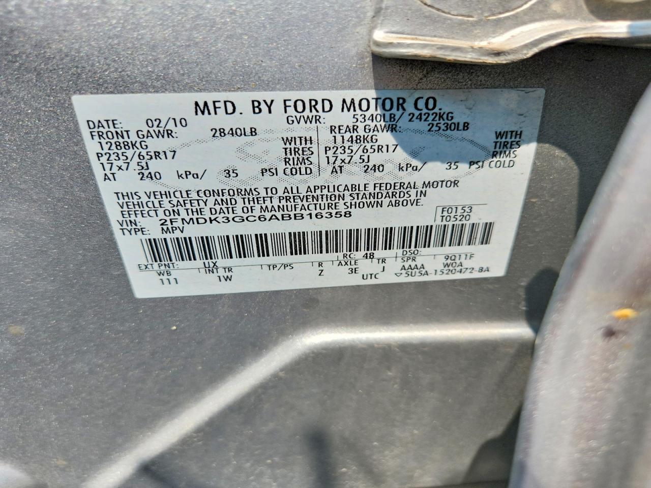 2010 Ford Edge Se Silver vin: 2FMDK3GC6ABB16358