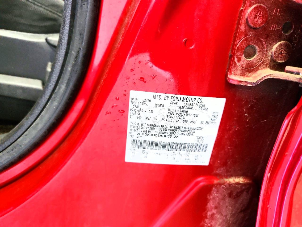 2010 Ford Edge Se Red vin: 2FMDK3GC6ABB35122