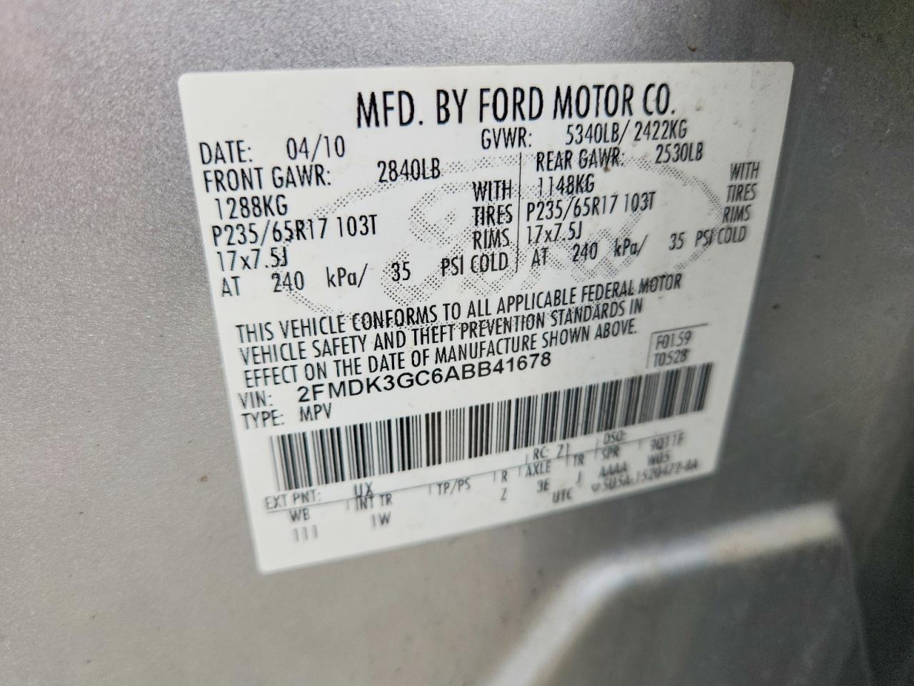 2010 Ford Edge Se Gray vin: 2FMDK3GC6ABB41678