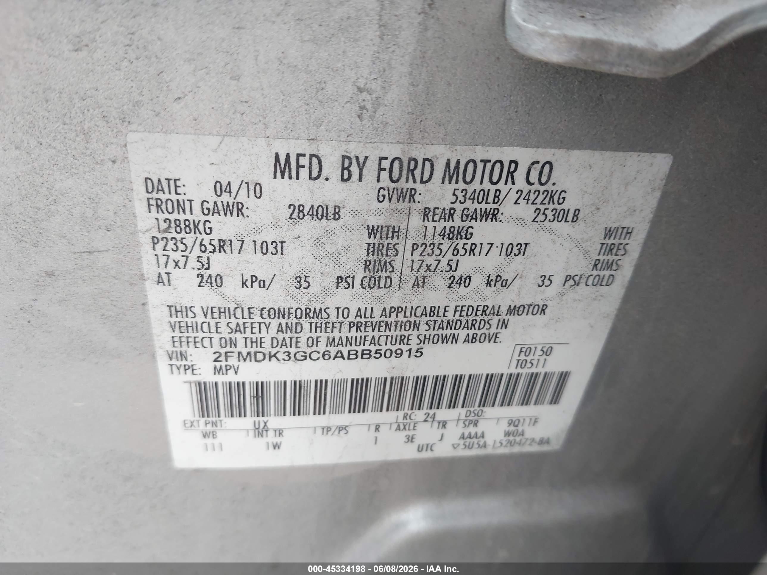2010 Ford Edge Se Серебряный vin: 2FMDK3GC6ABB50915