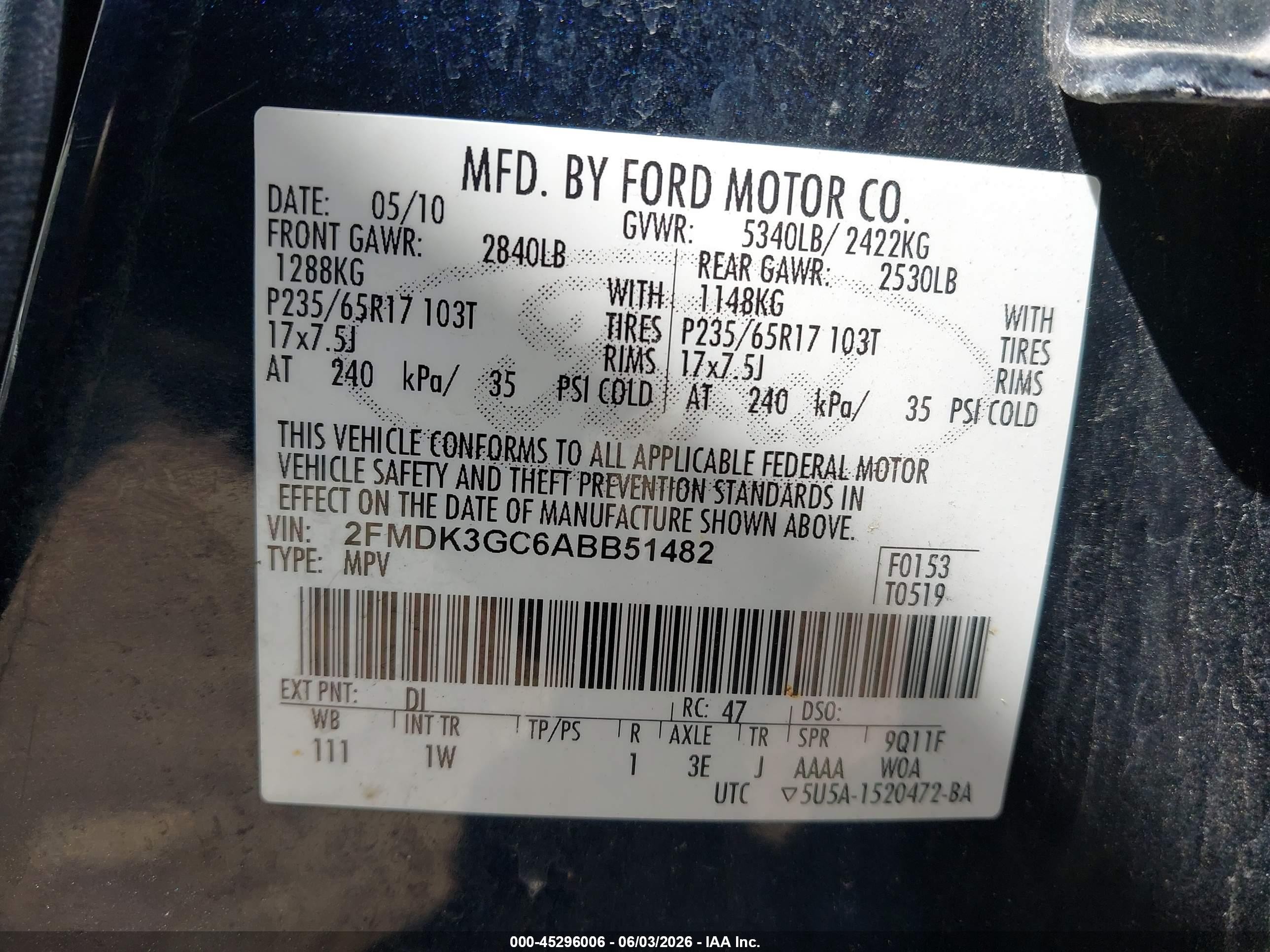 2010 Ford Edge Se Dark Blue vin: 2FMDK3GC6ABB51482