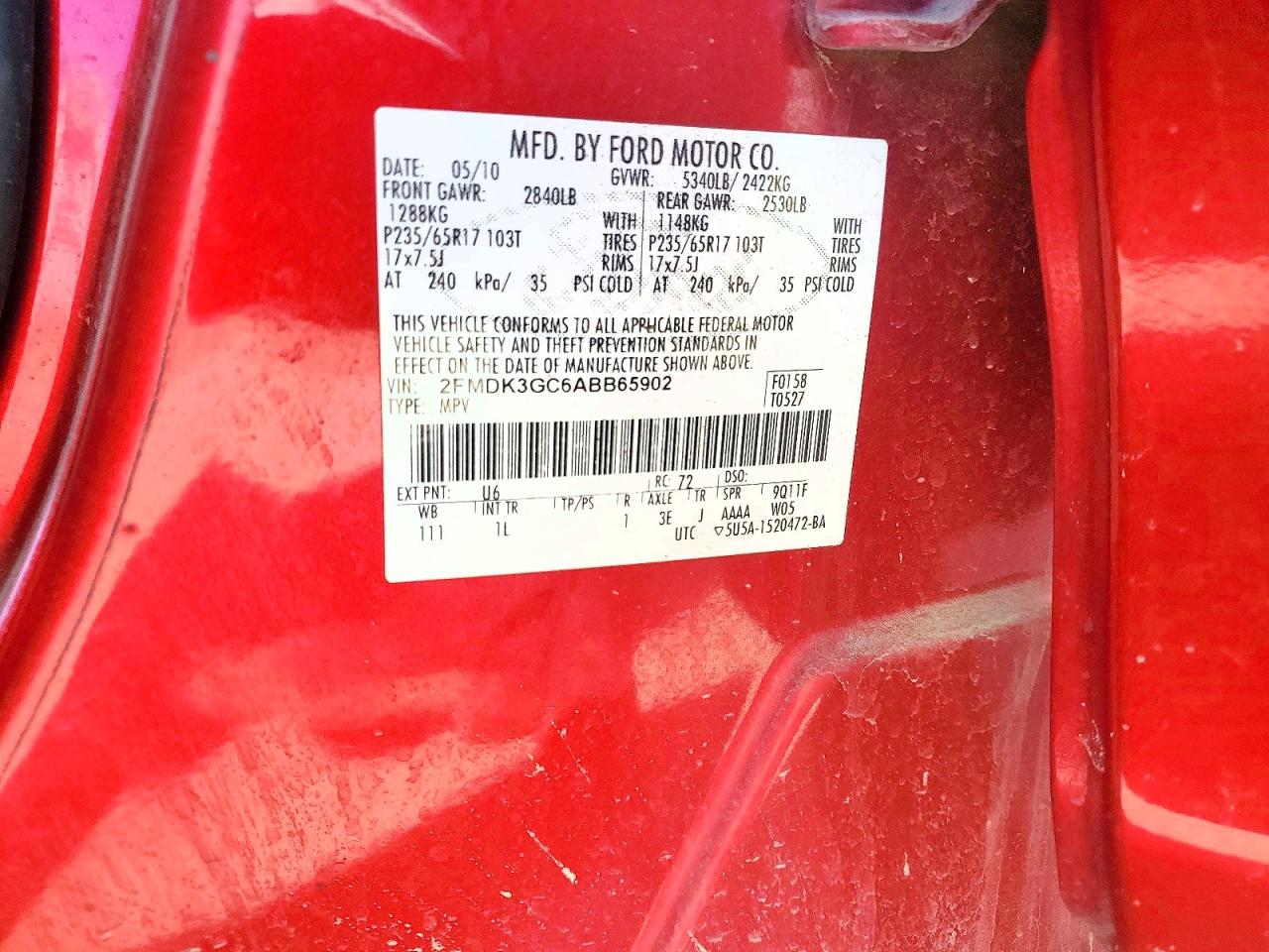 2010 Ford Edge Se Red vin: 2FMDK3GC6ABB65902